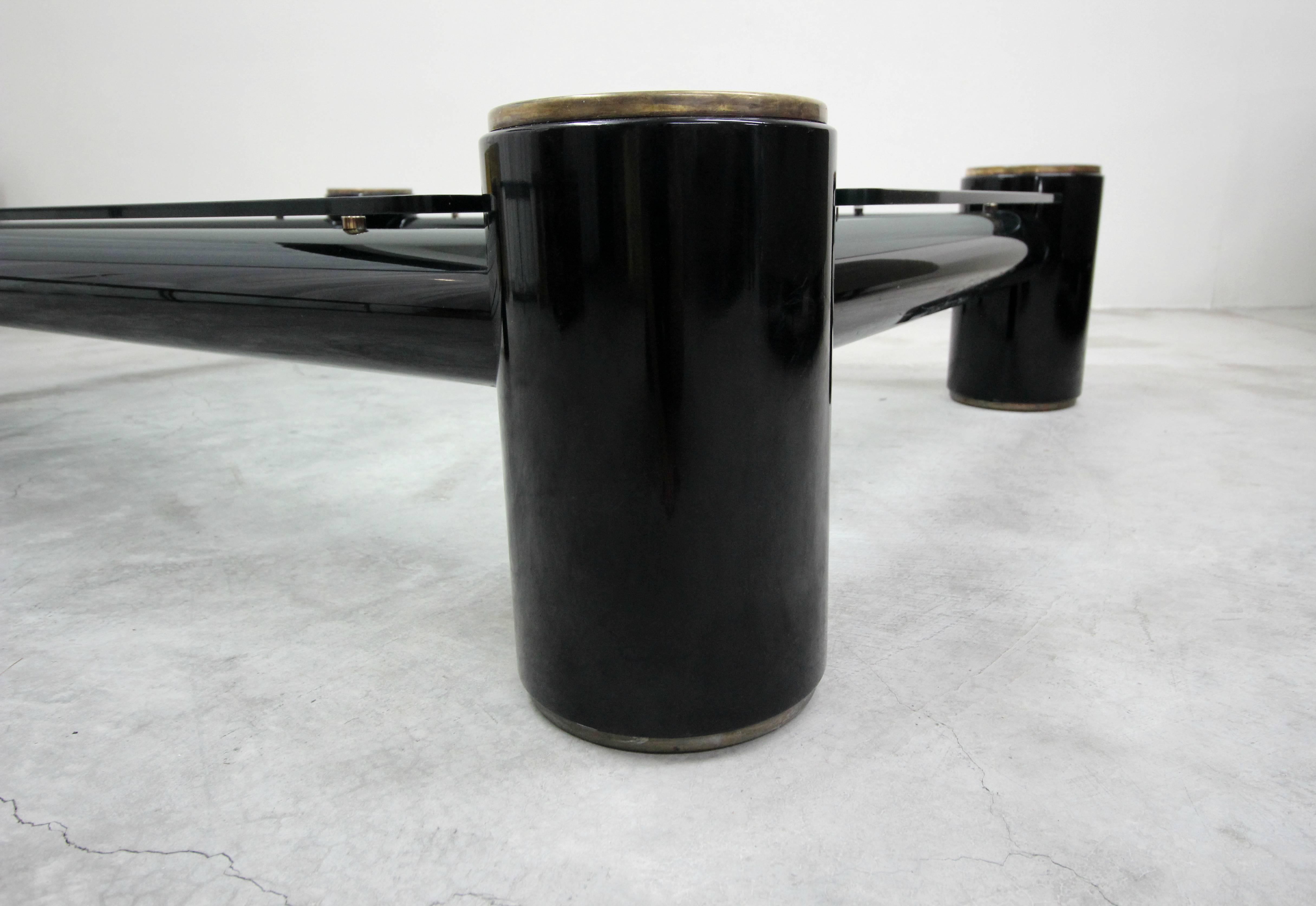Monumental Postmodern Acrylic Tube Brass and Glass Coffee Table 3