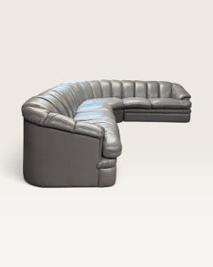Monumental Postmodern Curved Gray Leather Sectional Sofa by Capitel for Rowe