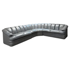 Monumental Postmodern Curved Gray Leather Sectional Sofa by Capitel for Rowe