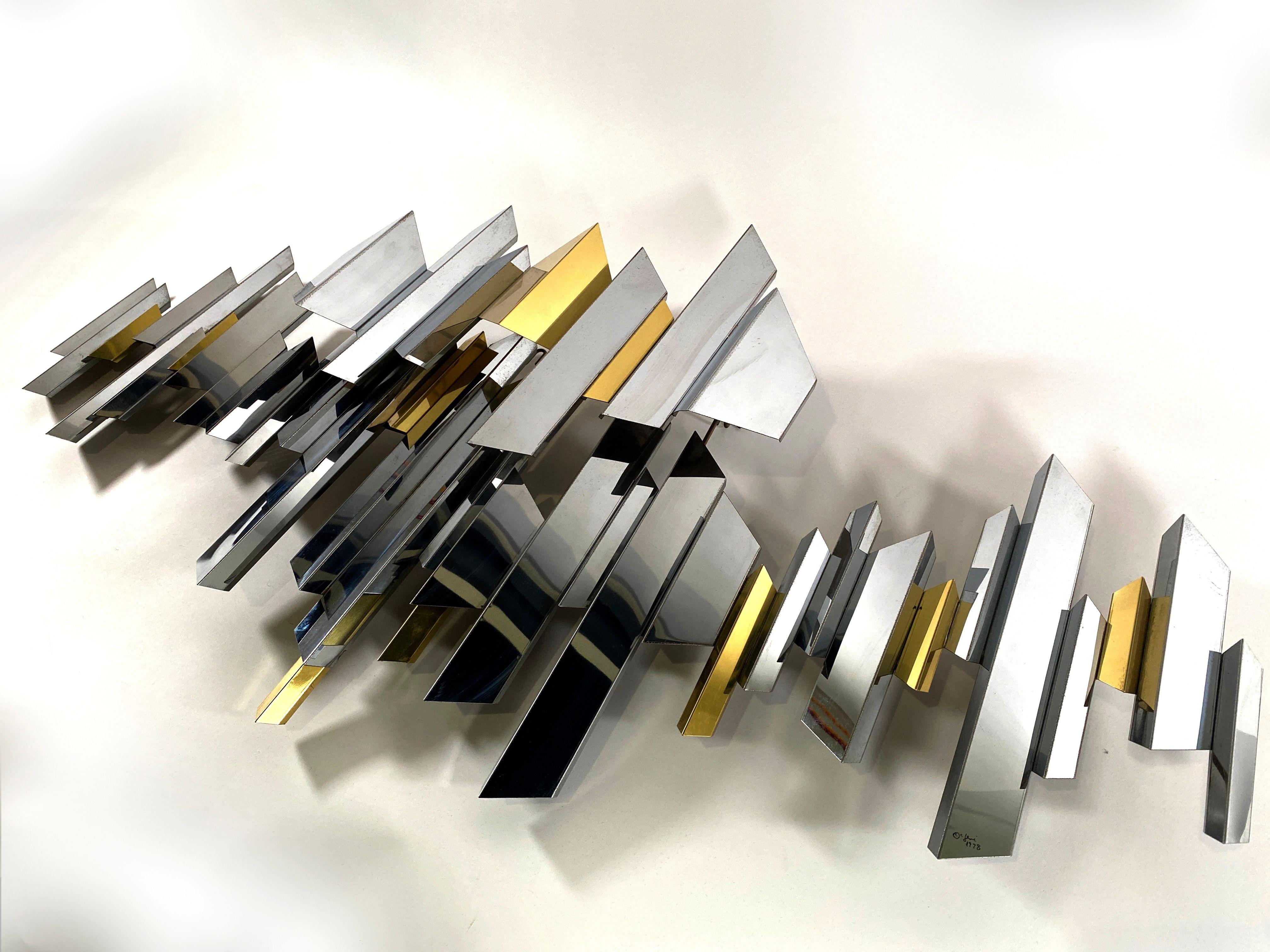 Monumental Pr American Modern Chrome & Brass Sculpture, Curtis Jere In Good Condition For Sale In Hollywood, FL