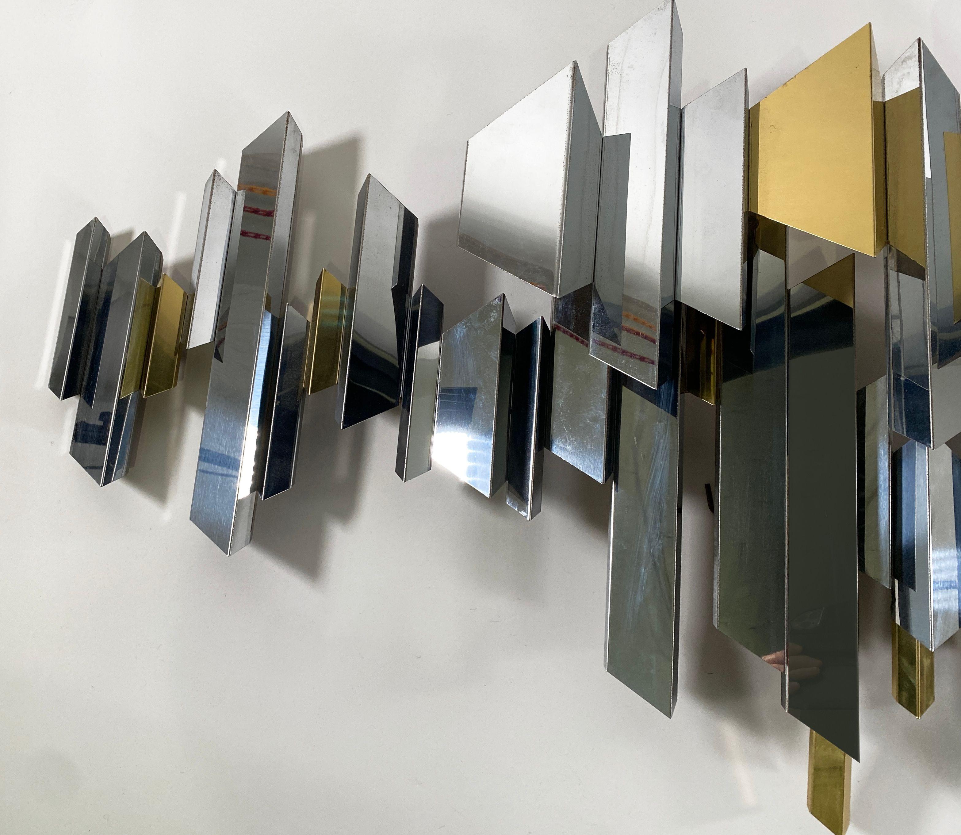 Monumental Pr American Modern Chrome & Brass Sculpture, Curtis Jere For Sale 4