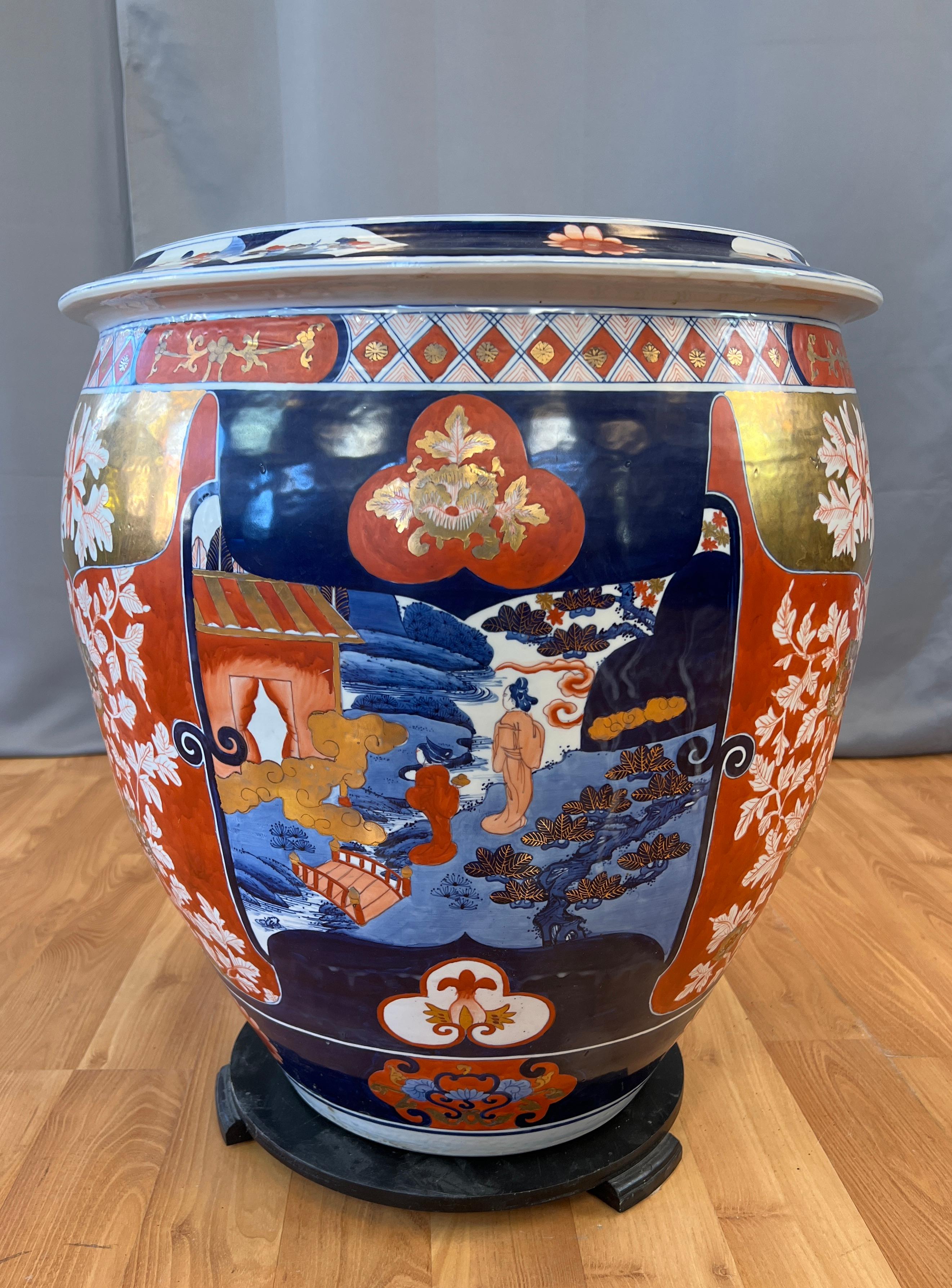 Hand-Painted Monumental Pre 1920 Japanese Imaxi Jardiniere  For Sale