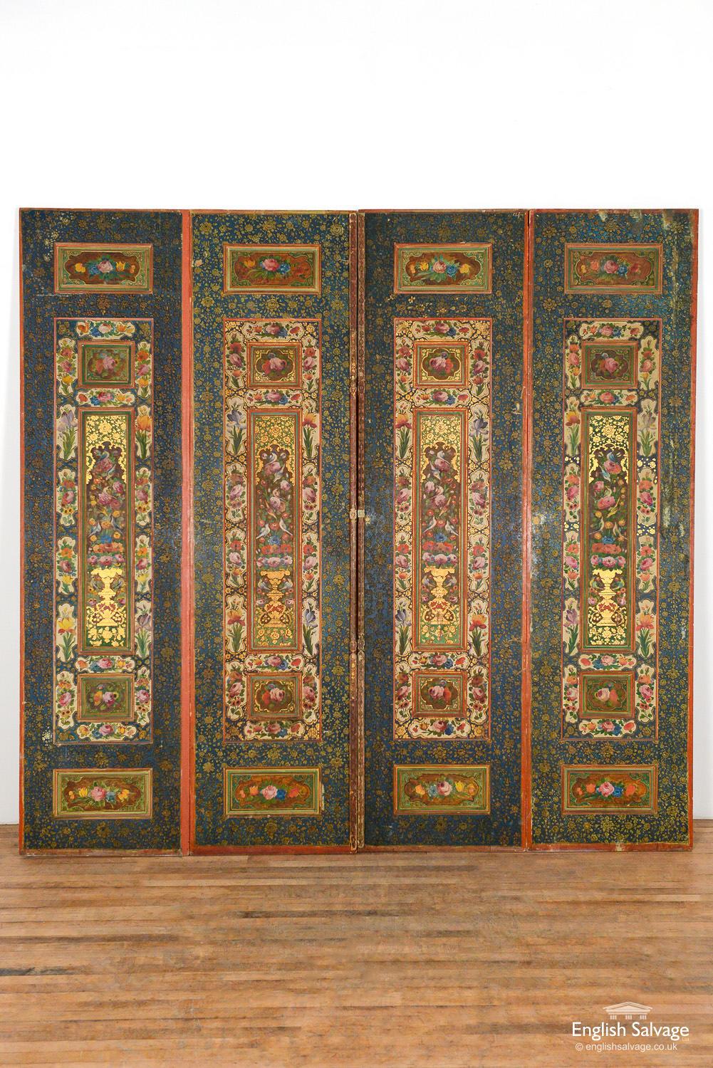 Monumental Qajar Polychrome Gilt Panels, 19th Century In Good Condition For Sale In London, GB