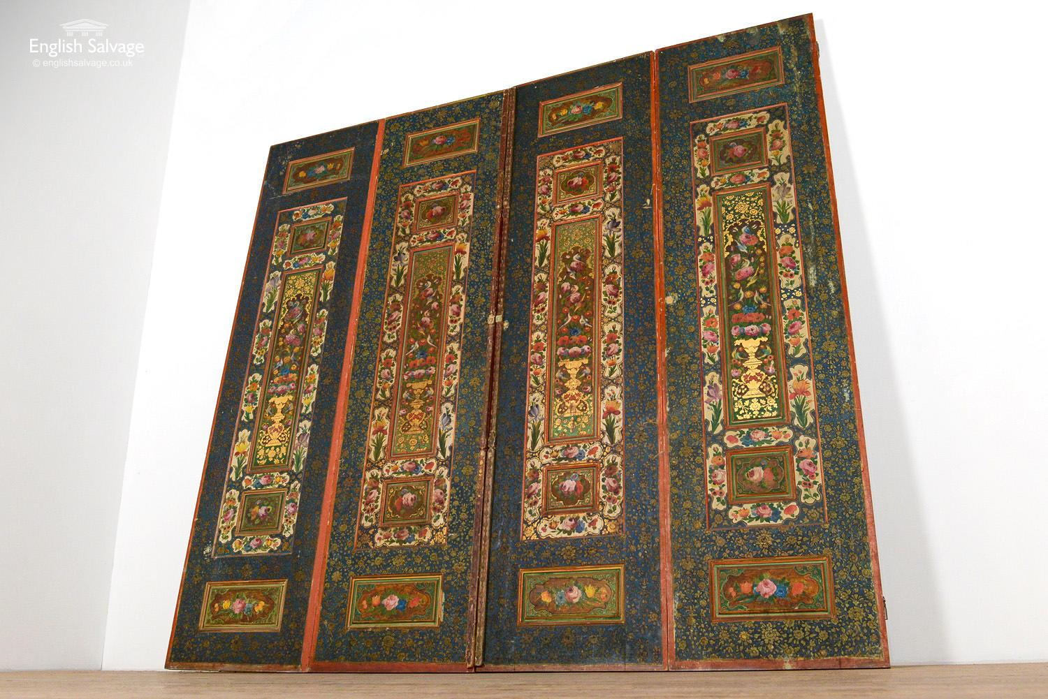 Wood Monumental Qajar Polychrome Gilt Panels, 19th Century For Sale