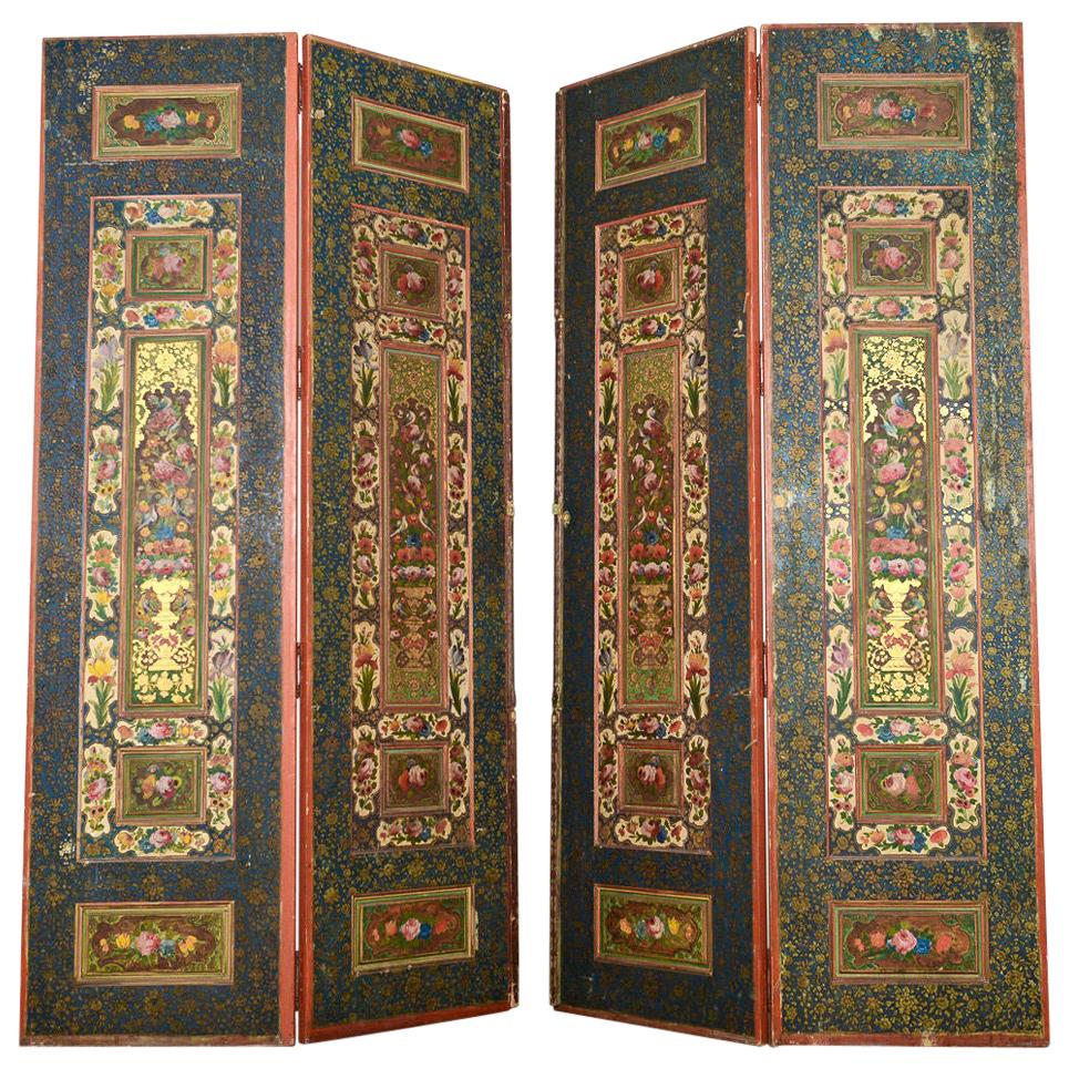 Monumental Qajar Polychrome Gilt Panels, 19th Century For Sale