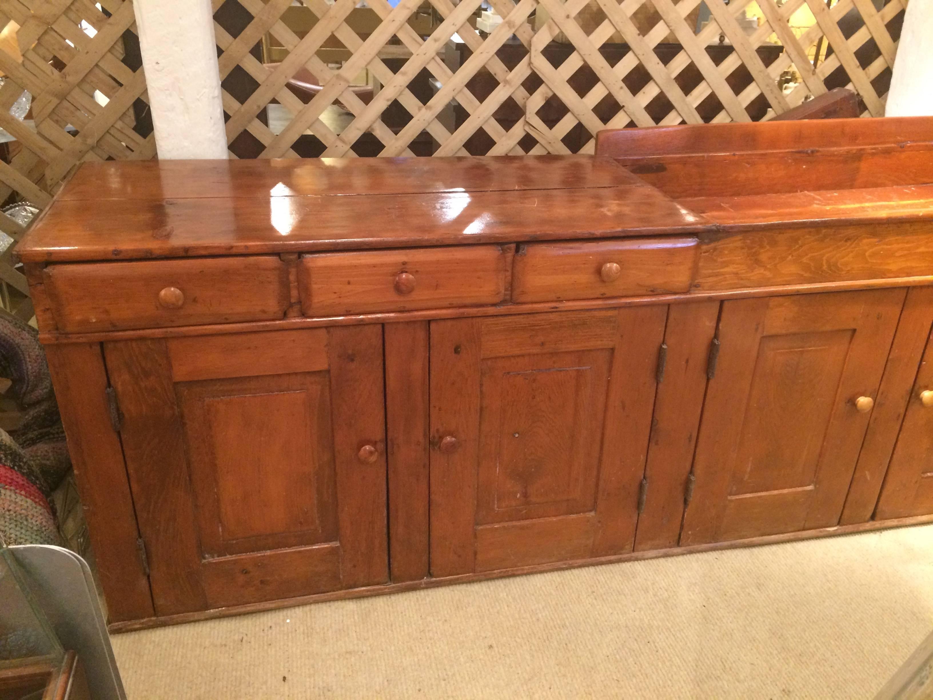 American Classical Monumental Rare 19th Century Pine Dry Sink Cabinet