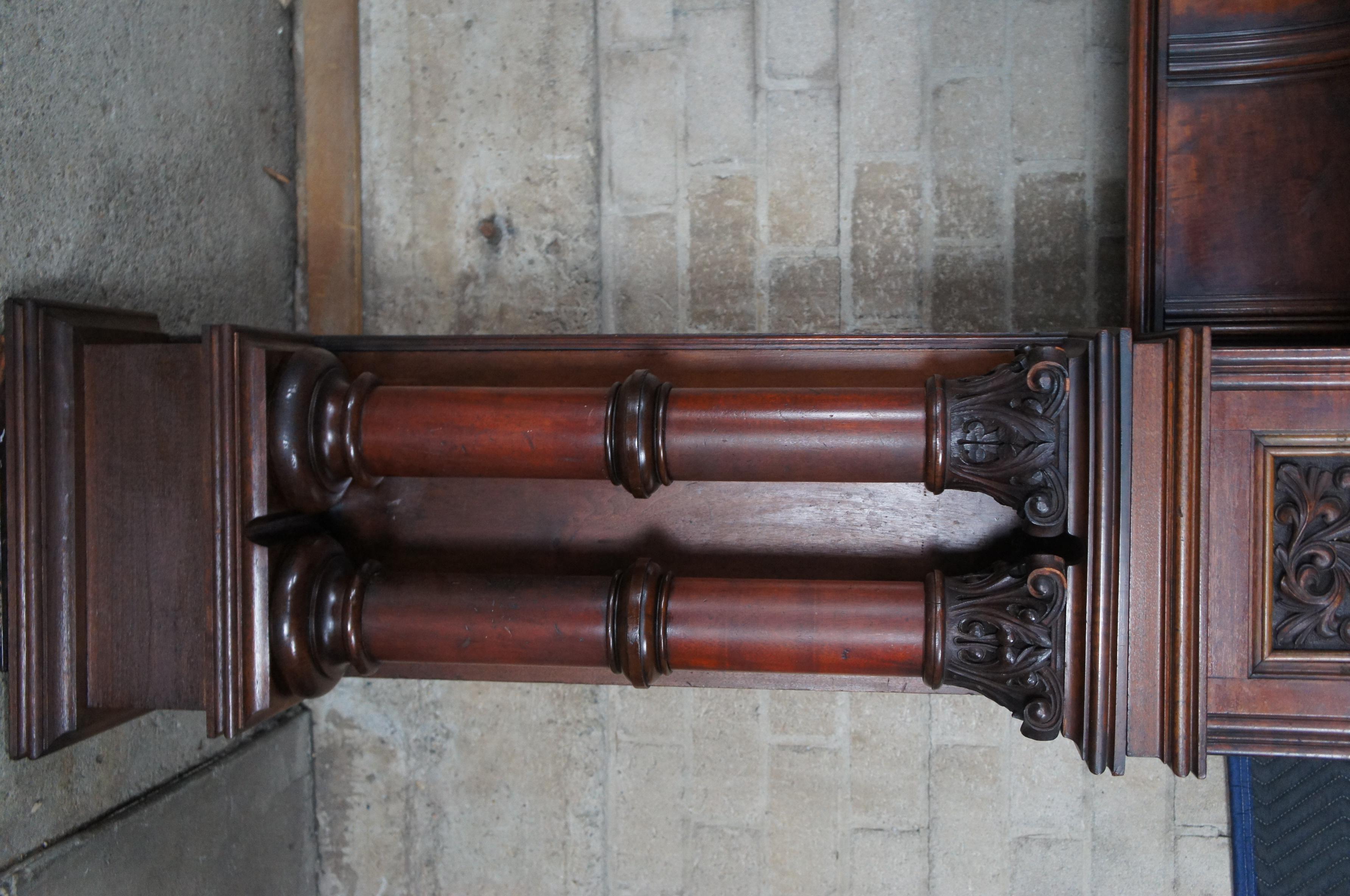 Monumental Rare Antique Renaissance Revival Gothic Walnut Fireplace Mantel 11 FT For Sale 6