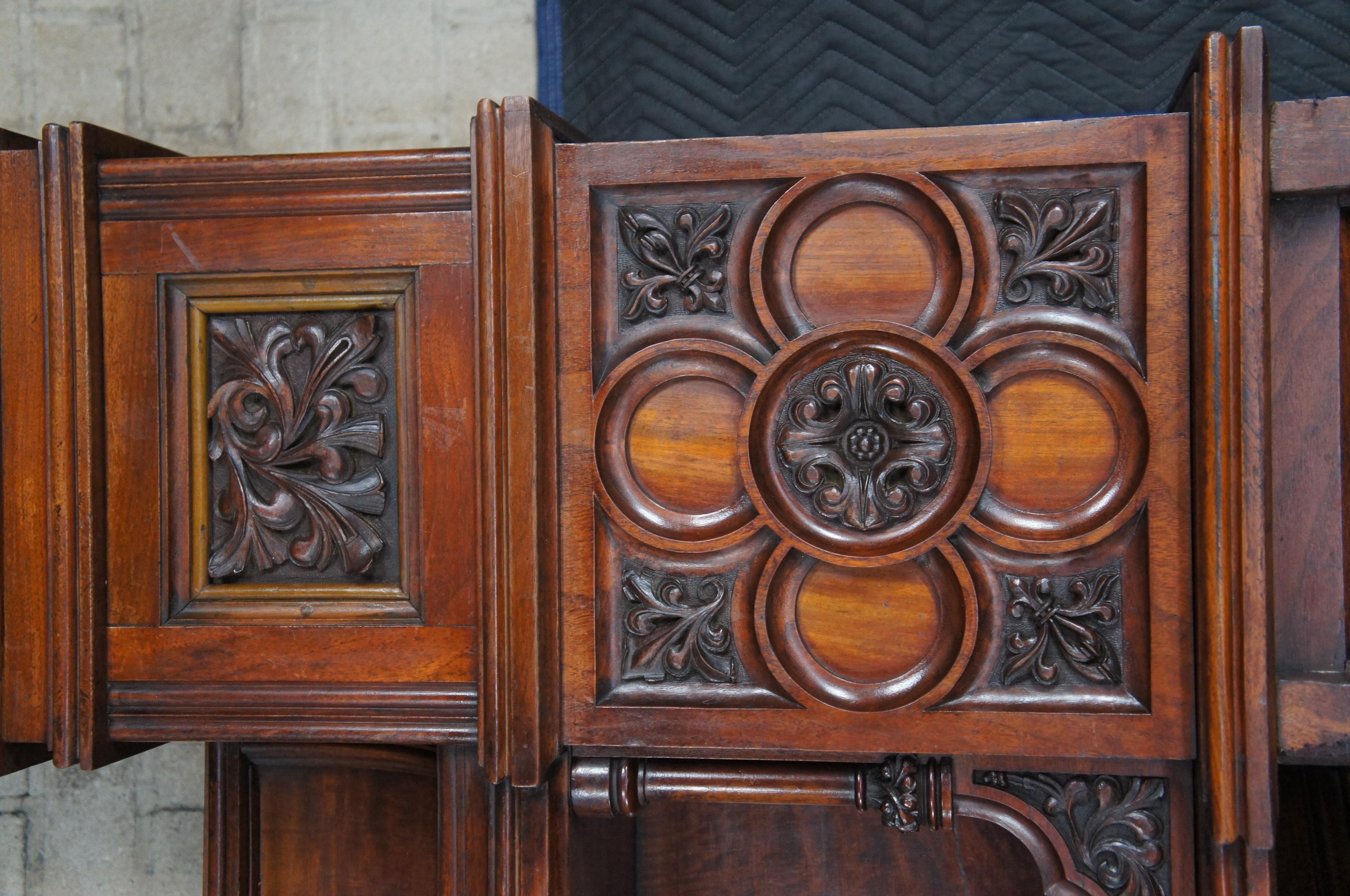 19th Century Monumental Rare Antique Renaissance Revival Gothic Walnut Fireplace Mantel 11 FT For Sale