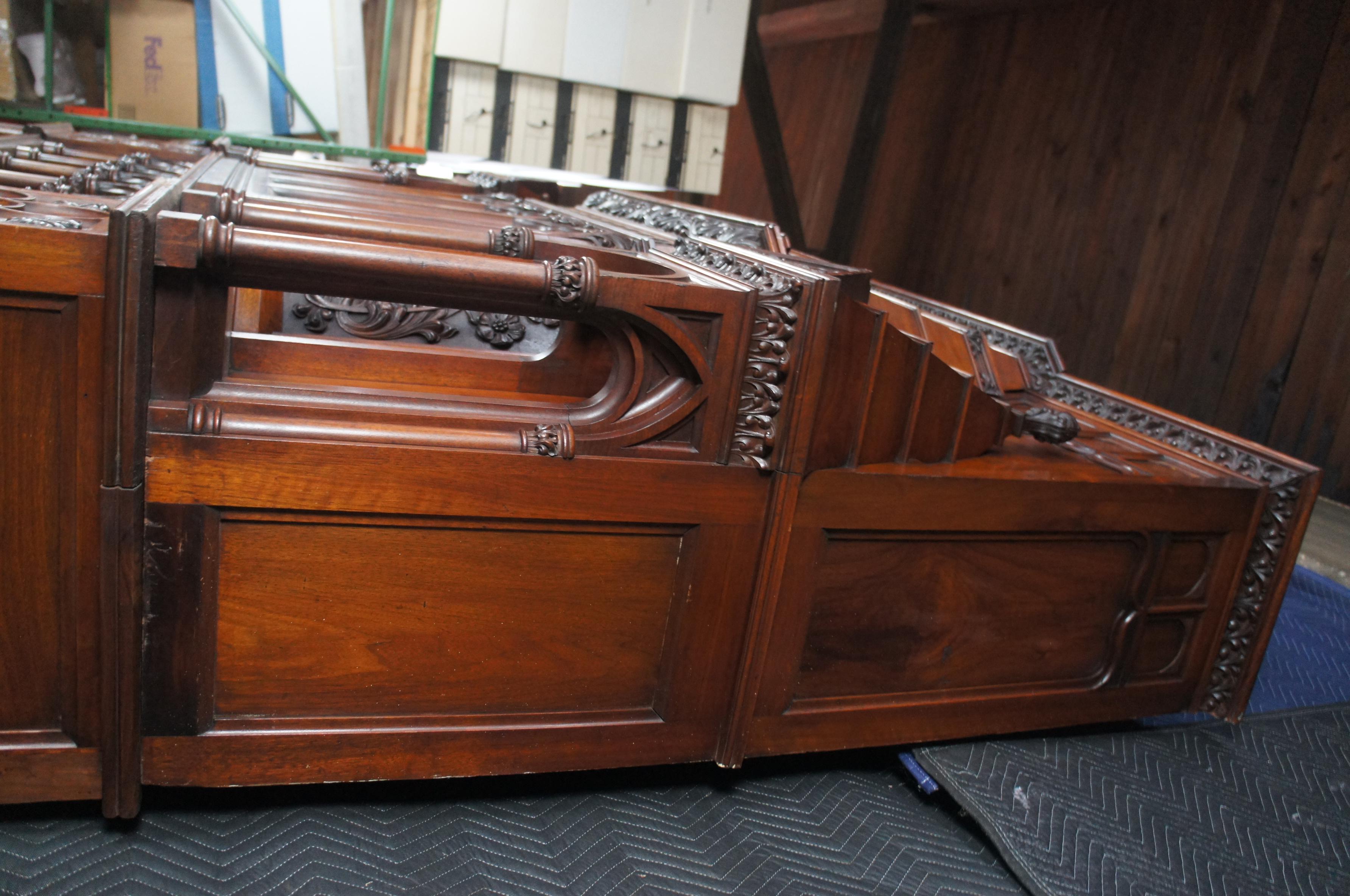 Monumental Rare Antique Renaissance Revival Gothic Walnut Fireplace Mantel 11 FT For Sale 3