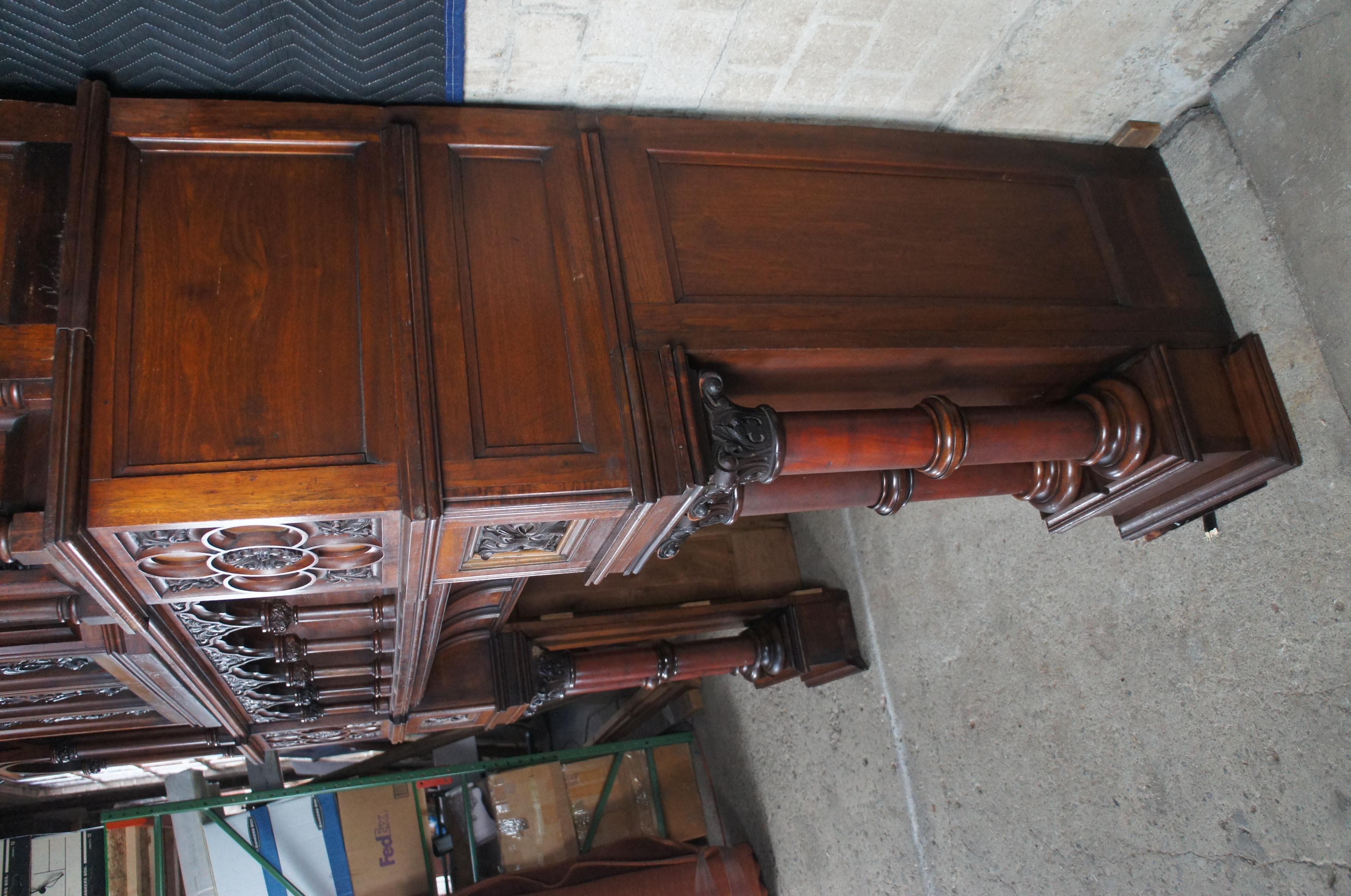 Monumental Rare Antique Renaissance Revival Gothic Walnut Fireplace Mantel 11 FT For Sale 4