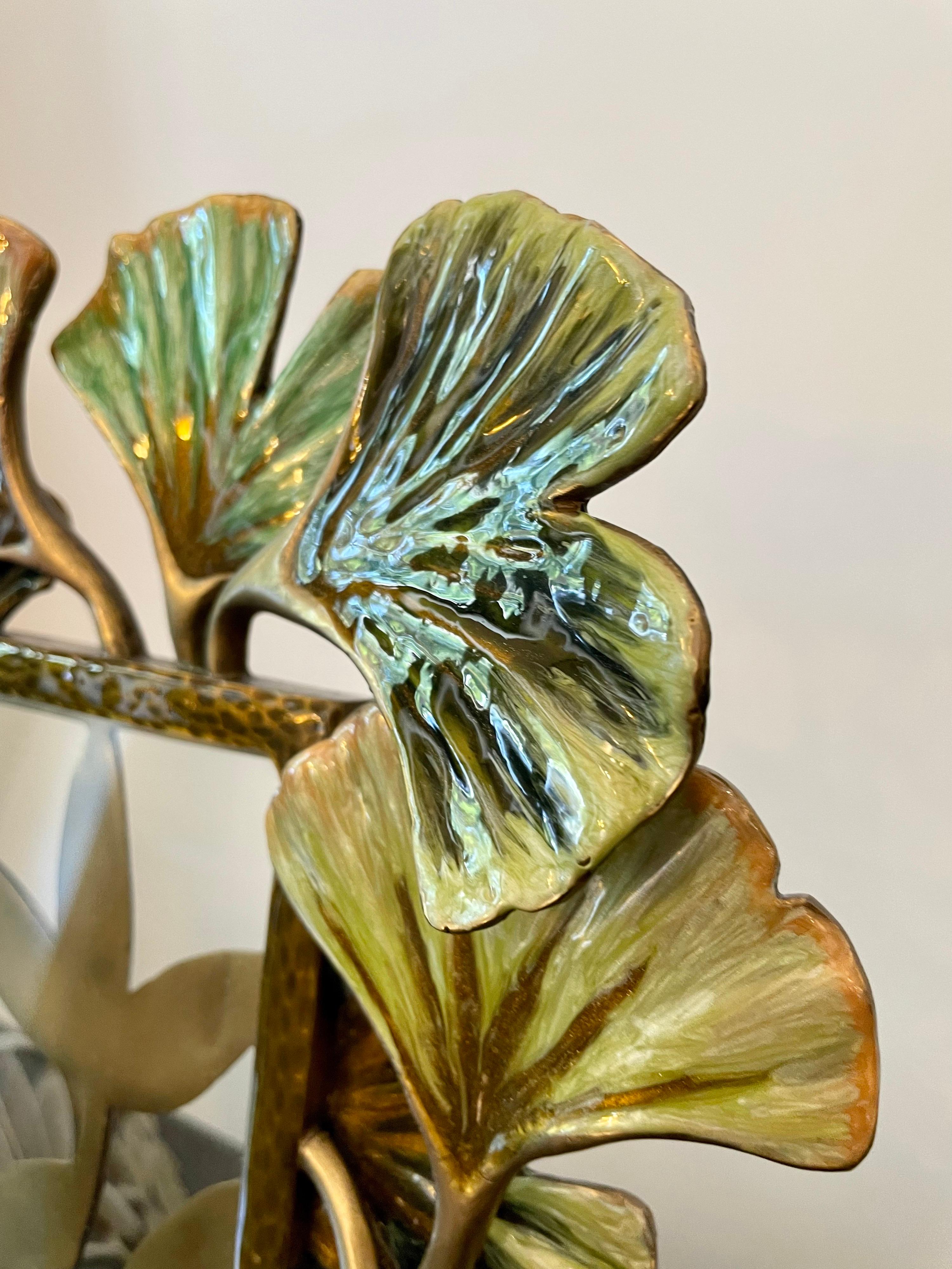 Monumental Rare Jay Strongwater Gingko Leaves Enameled Picture Frame In Good Condition For Sale In East Hampton, NY