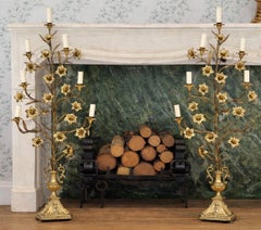 Rare Monumental Pair of Napoleon III Ecclesiastical Gilt Bronze Lily Candelabra
