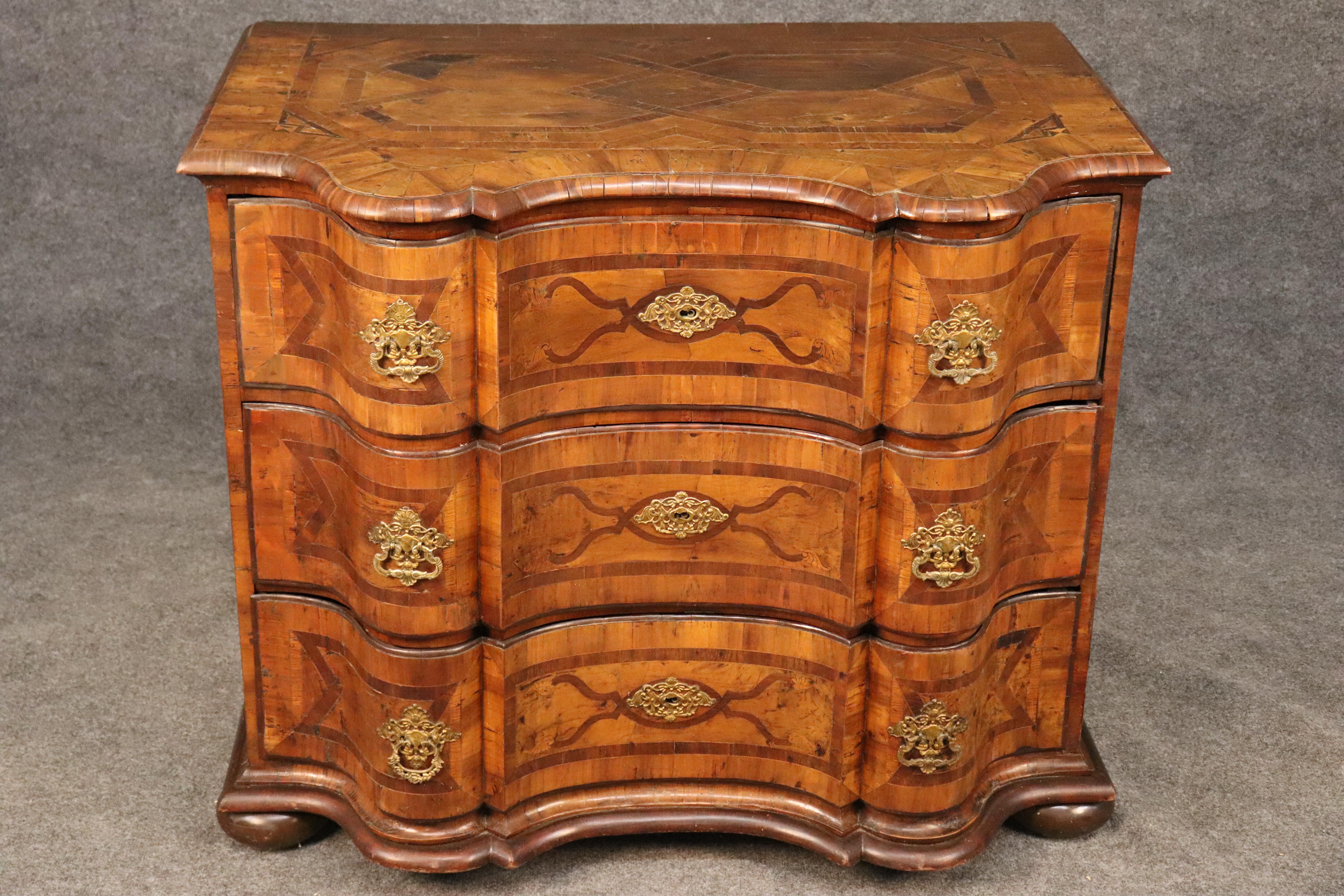 This is a rare piece of furniture of monumental scale. The commode is in good original antique condition and will show signs of age and wear including patina, old scuffs, scratches and this is desirable for a 250 years old Italian piece. The piece