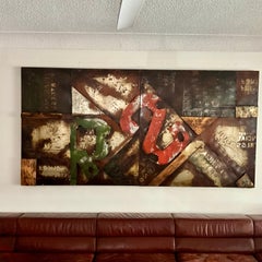 Monumental Rauschenberg-Style Industrial Welded Metal & Wood Diptych, 96” Wide