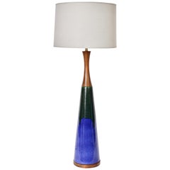 Monumental Raymor Imports Blue & Green Drip Pottery Table Lamp, 1960's