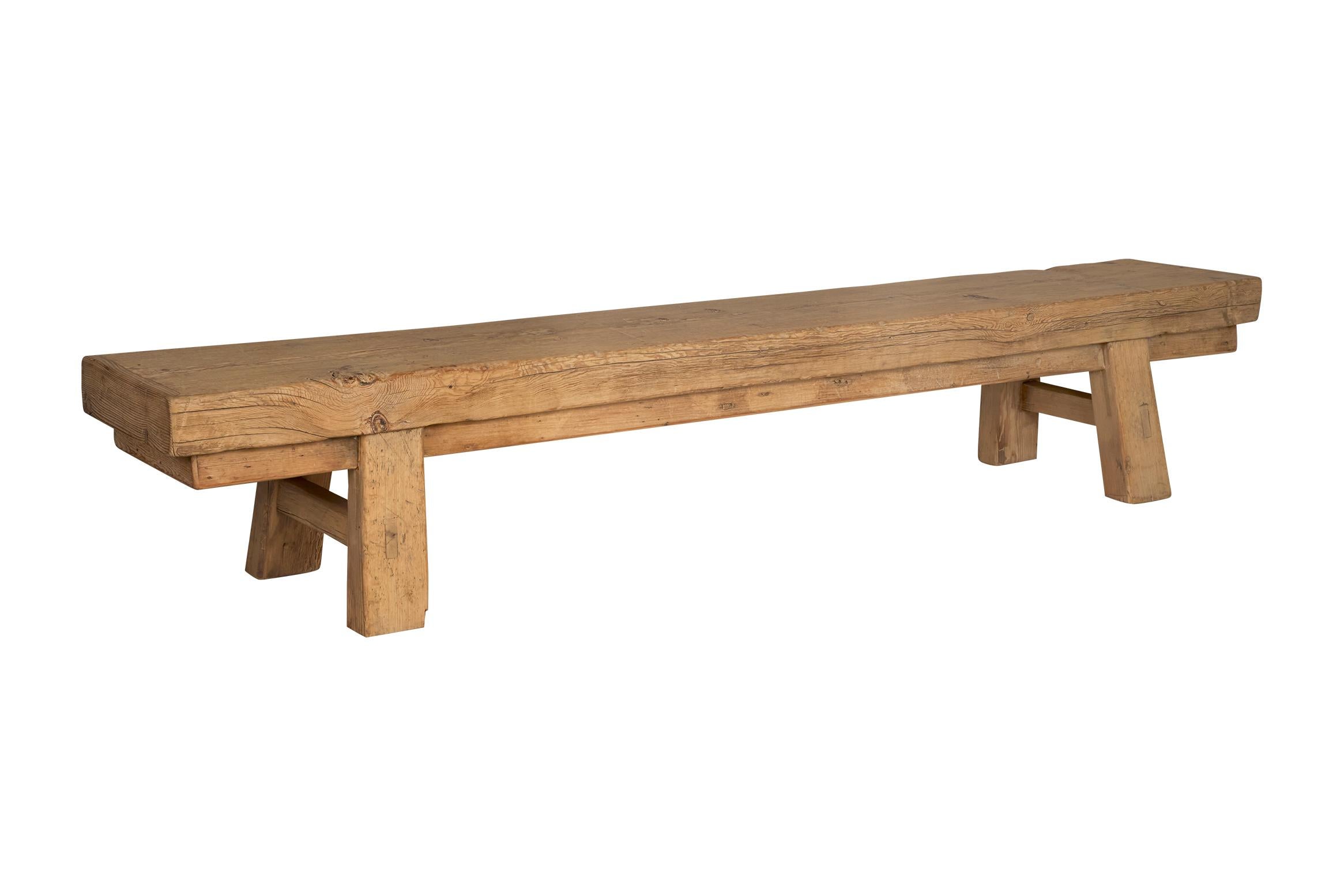 Organic Modern Monumental Reclaimed Elm Bench For Sale