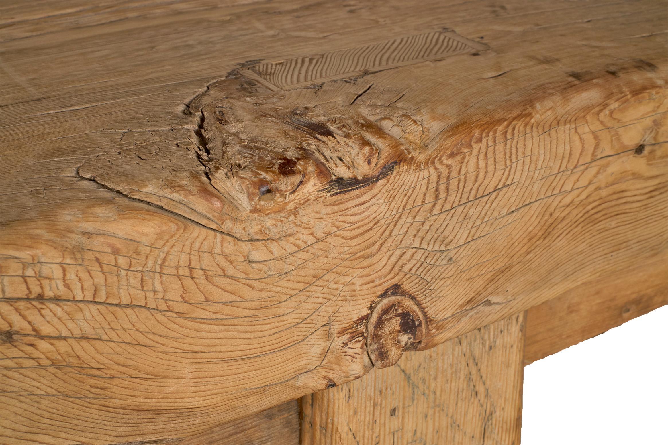 Monumental Reclaimed Elm Bench In Good Condition For Sale In Dallas, TX