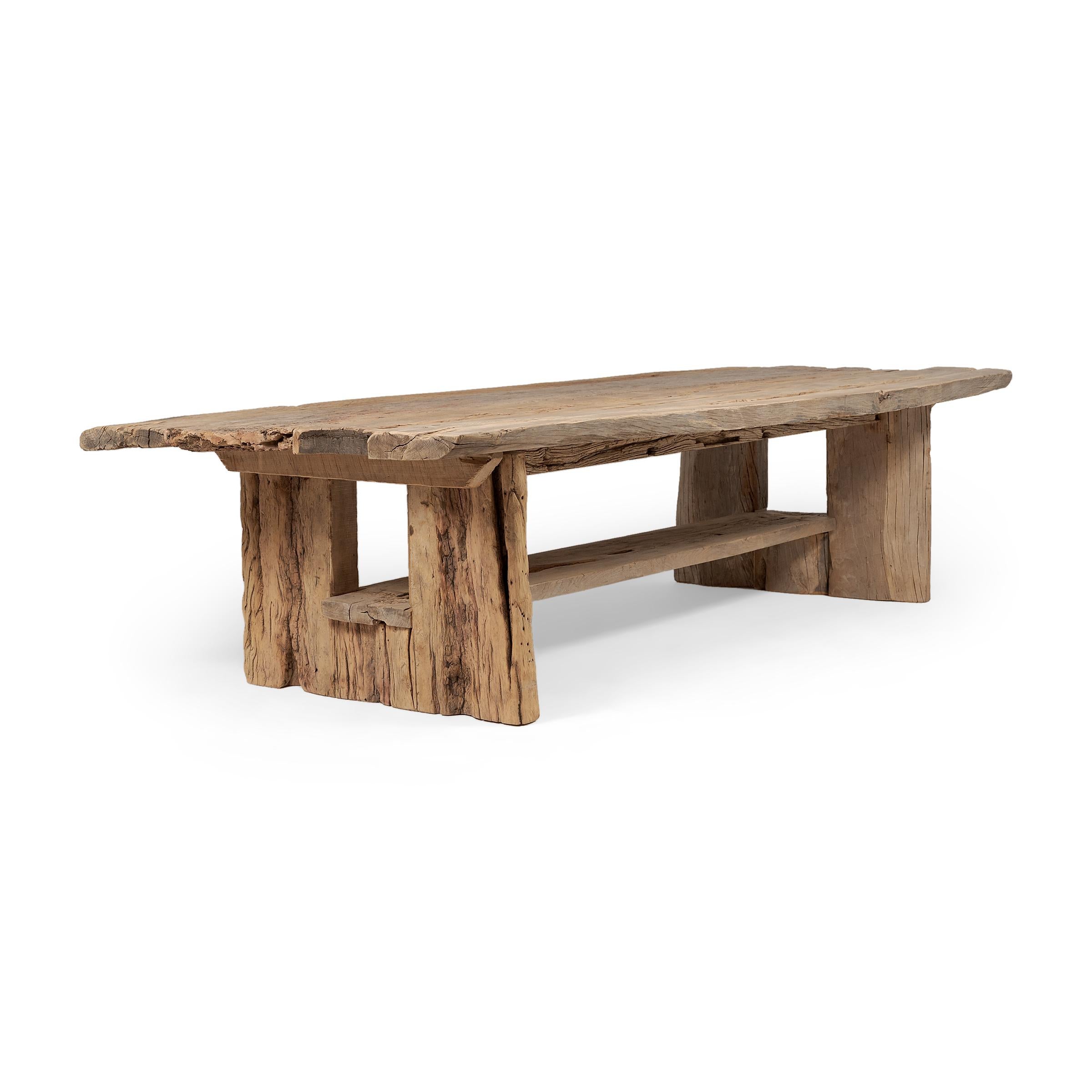 Contemporary Monumental Reclaimed Elm Dining Table For Sale