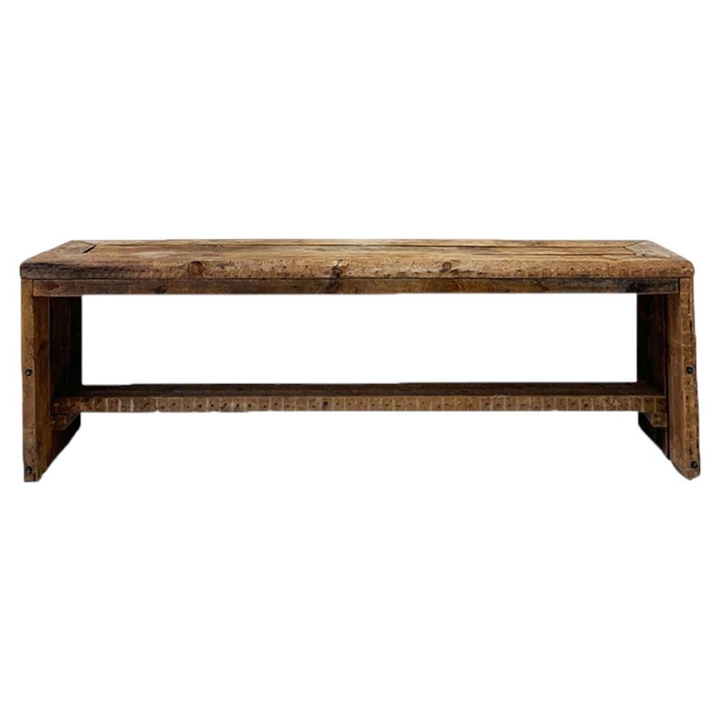 Monumental Reclaimed Wood Console, Minimalist Brutalist Form, 88”