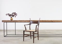 Monumental Reclaimed Wood Plank Top Iron Console 13.5 Ft