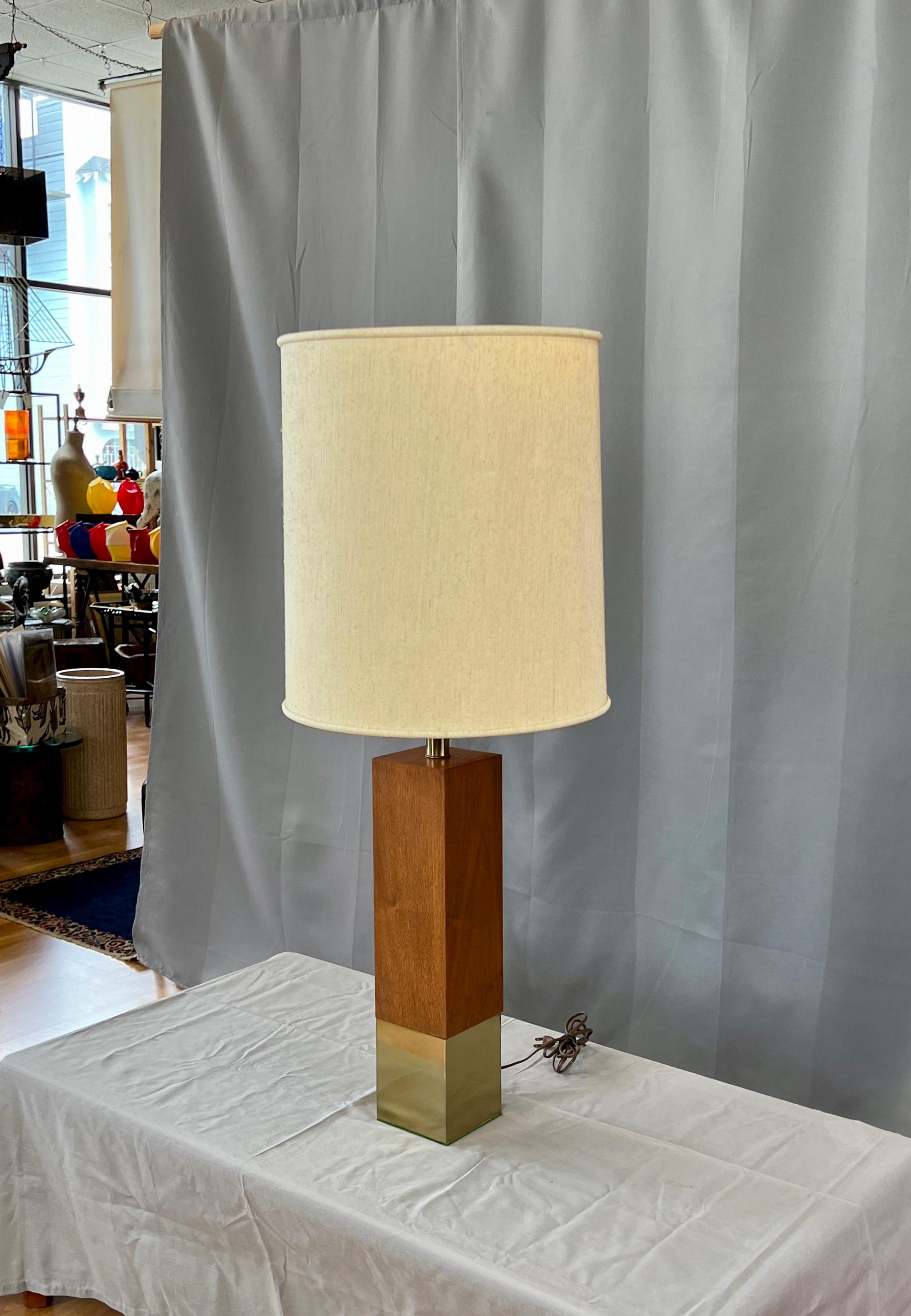 Monumental Rectangular Walnut and Brass Table Lamp by Laurel Lamp Co.  6