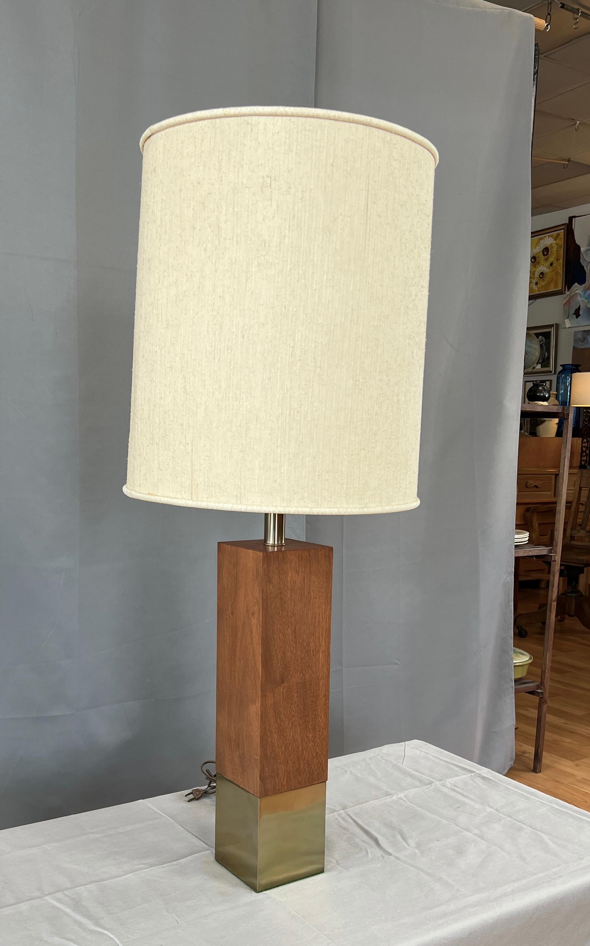 Mid-Century Modern Monumental Rectangular Walnut and Brass Table Lamp by Laurel Lamp Co. 