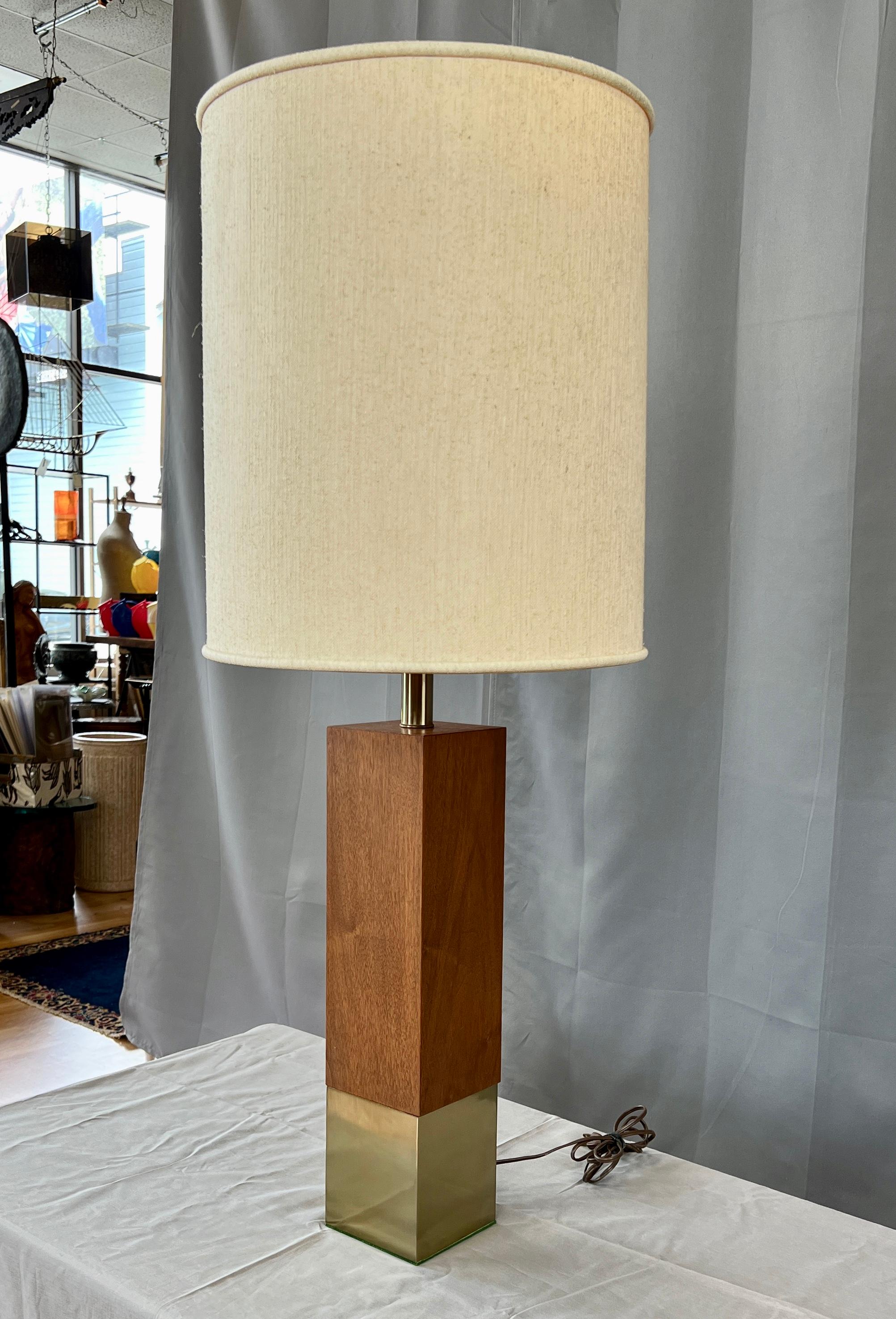 American Monumental Rectangular Walnut and Brass Table Lamp by Laurel Lamp Co. 