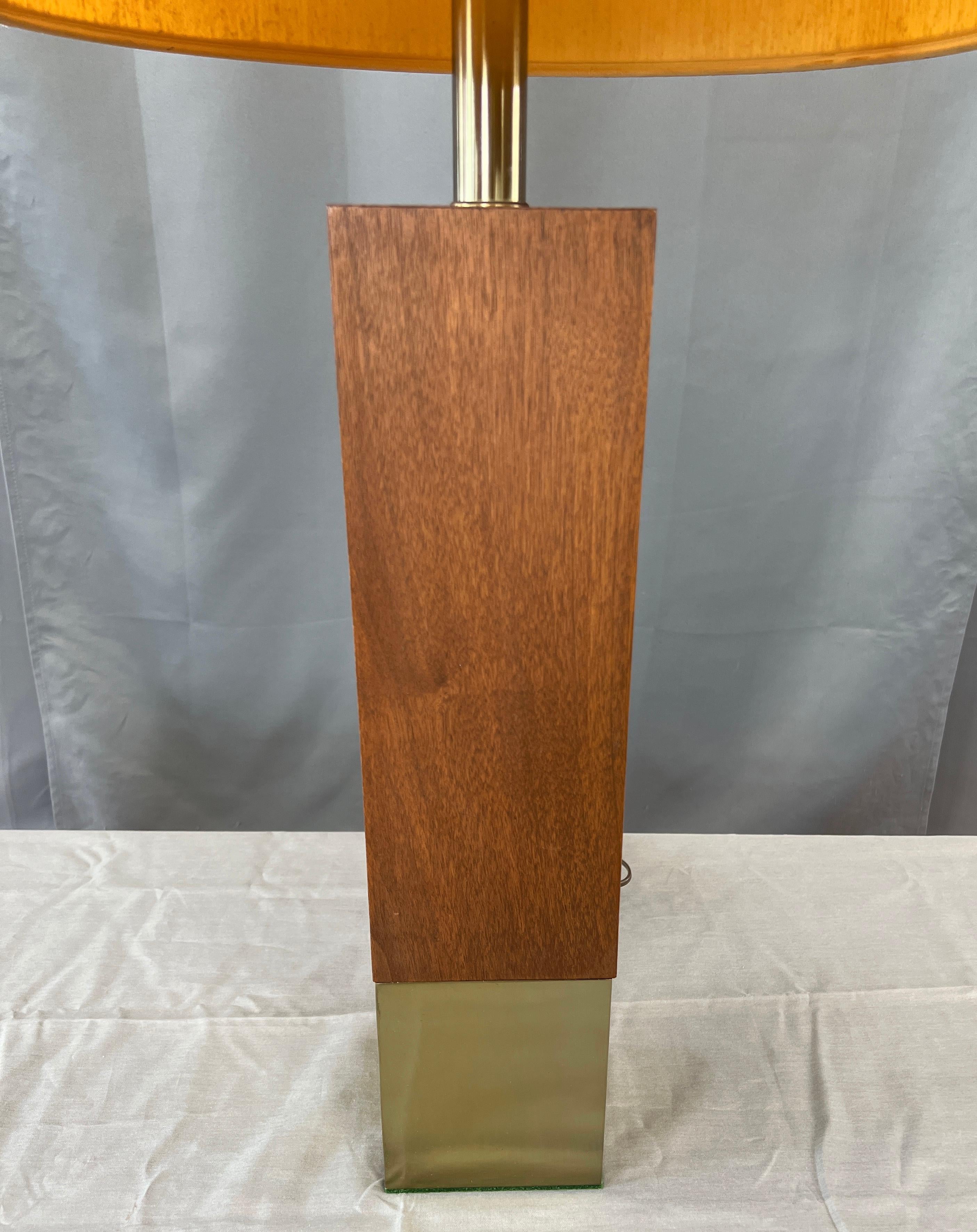 Monumental Rectangular Walnut and Brass Table Lamp by Laurel Lamp Co.  In Good Condition In San Francisco, CA