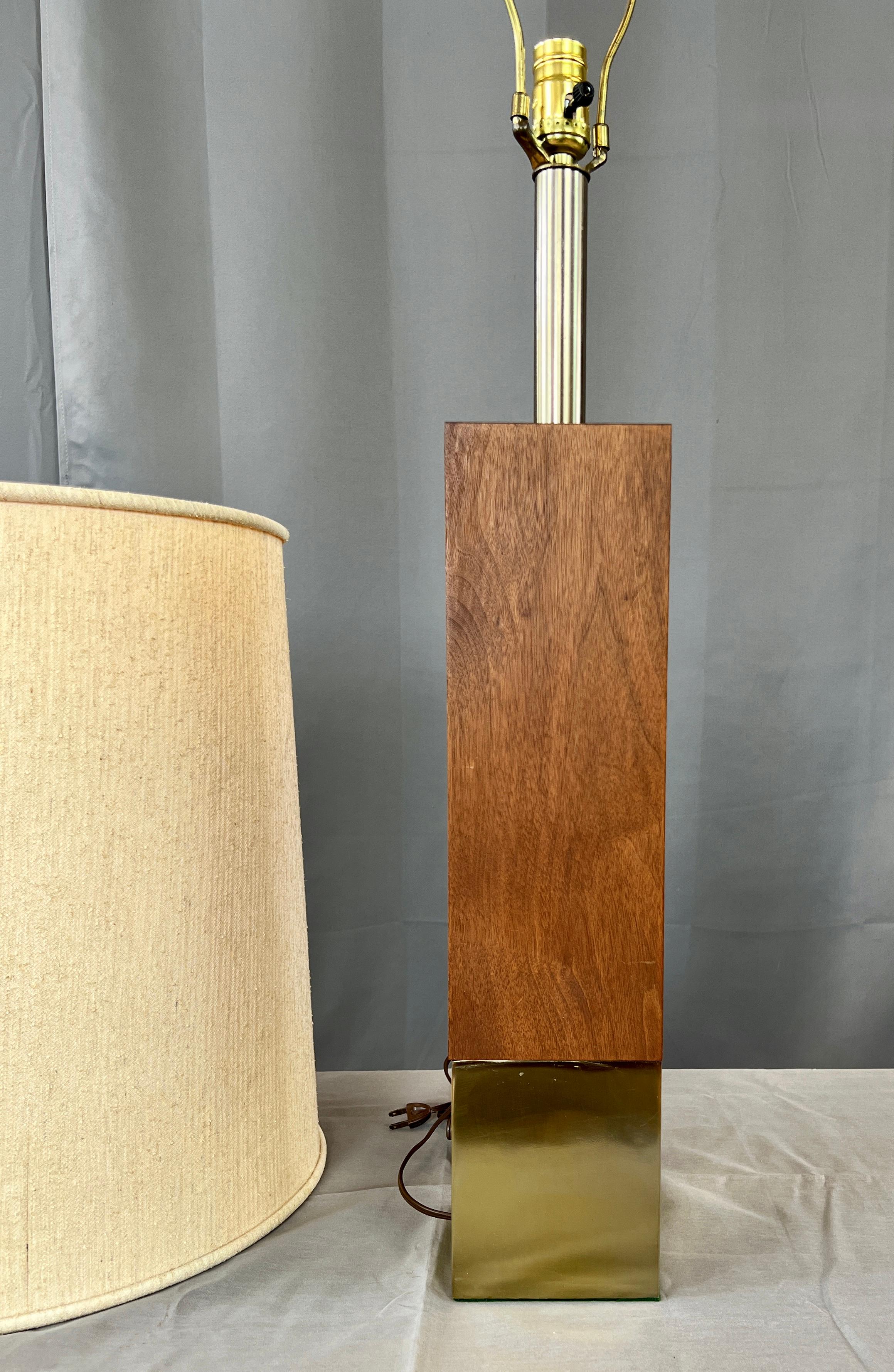 Mid-20th Century Monumental Rectangular Walnut and Brass Table Lamp by Laurel Lamp Co. 