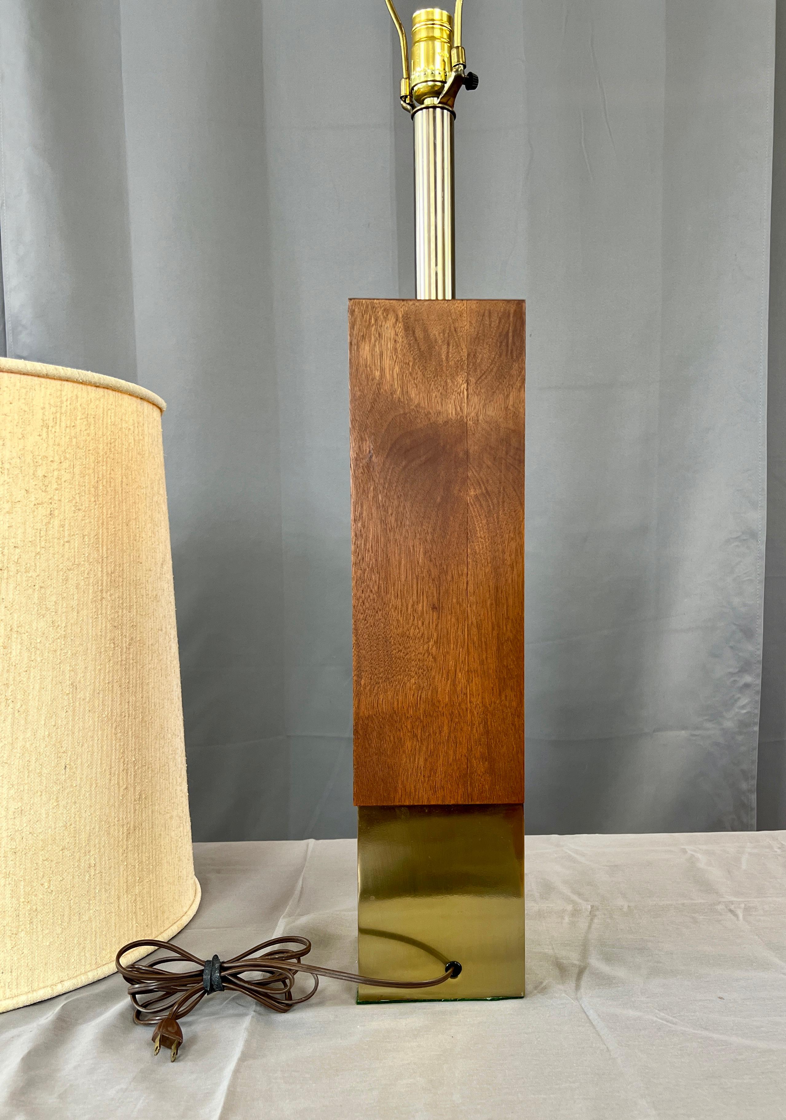 Metal Monumental Rectangular Walnut and Brass Table Lamp by Laurel Lamp Co. 