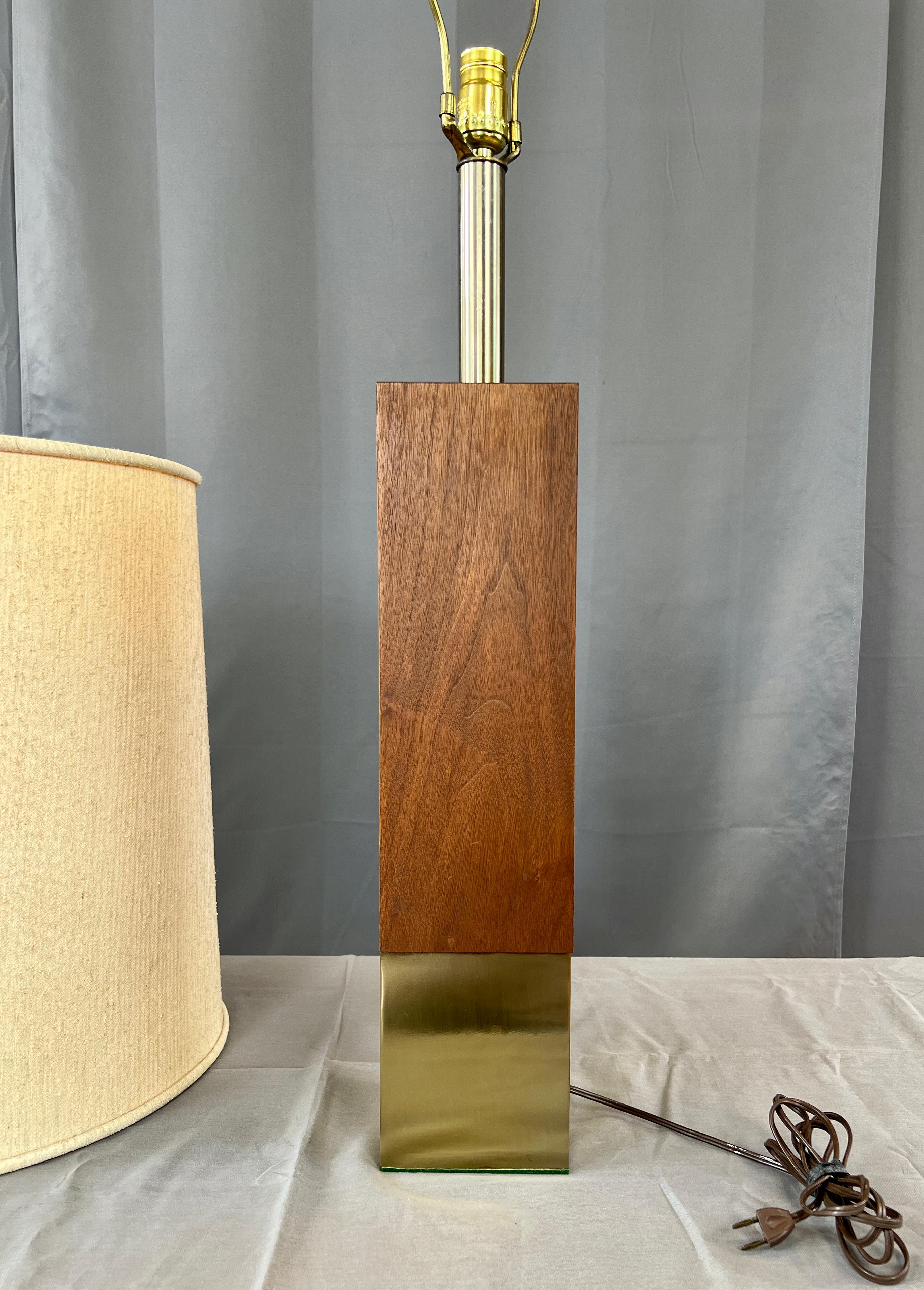 Monumental Rectangular Walnut and Brass Table Lamp by Laurel Lamp Co.  1