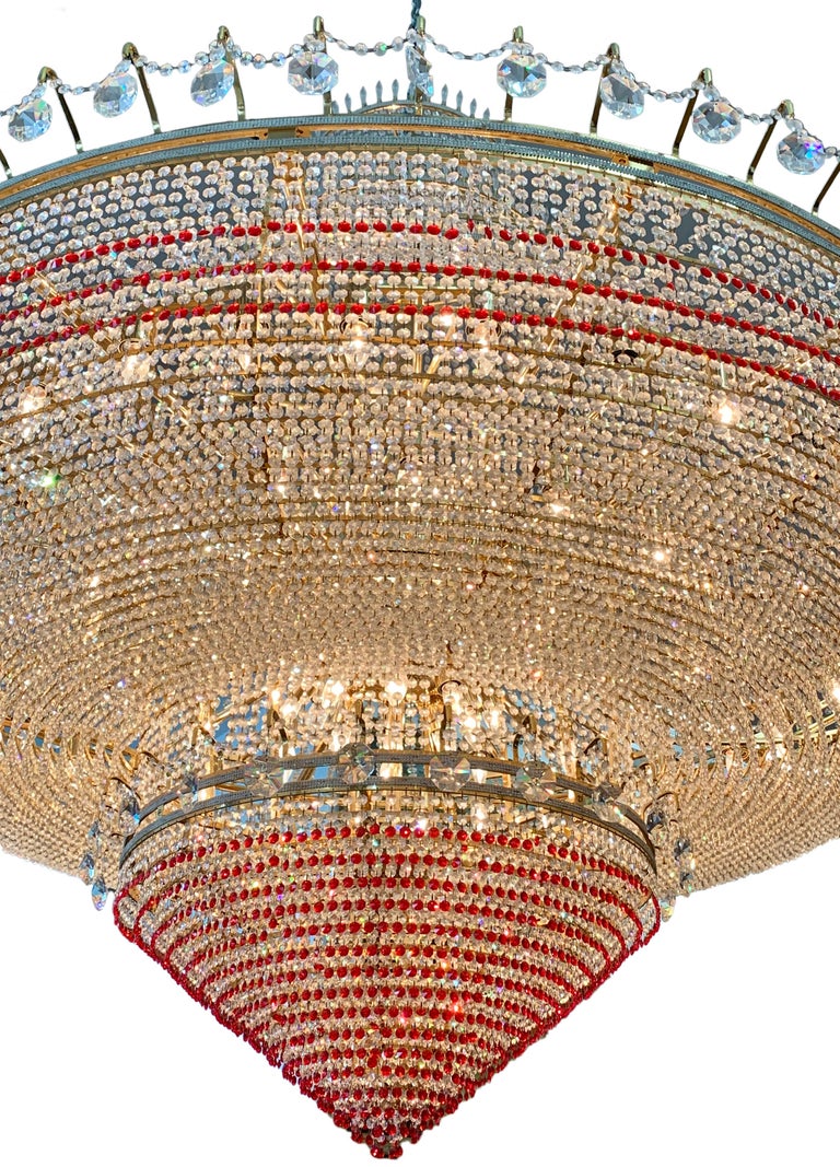 Monumental Red and Clear Crystal Ballroom Chandelier For Sale at 1stDibs