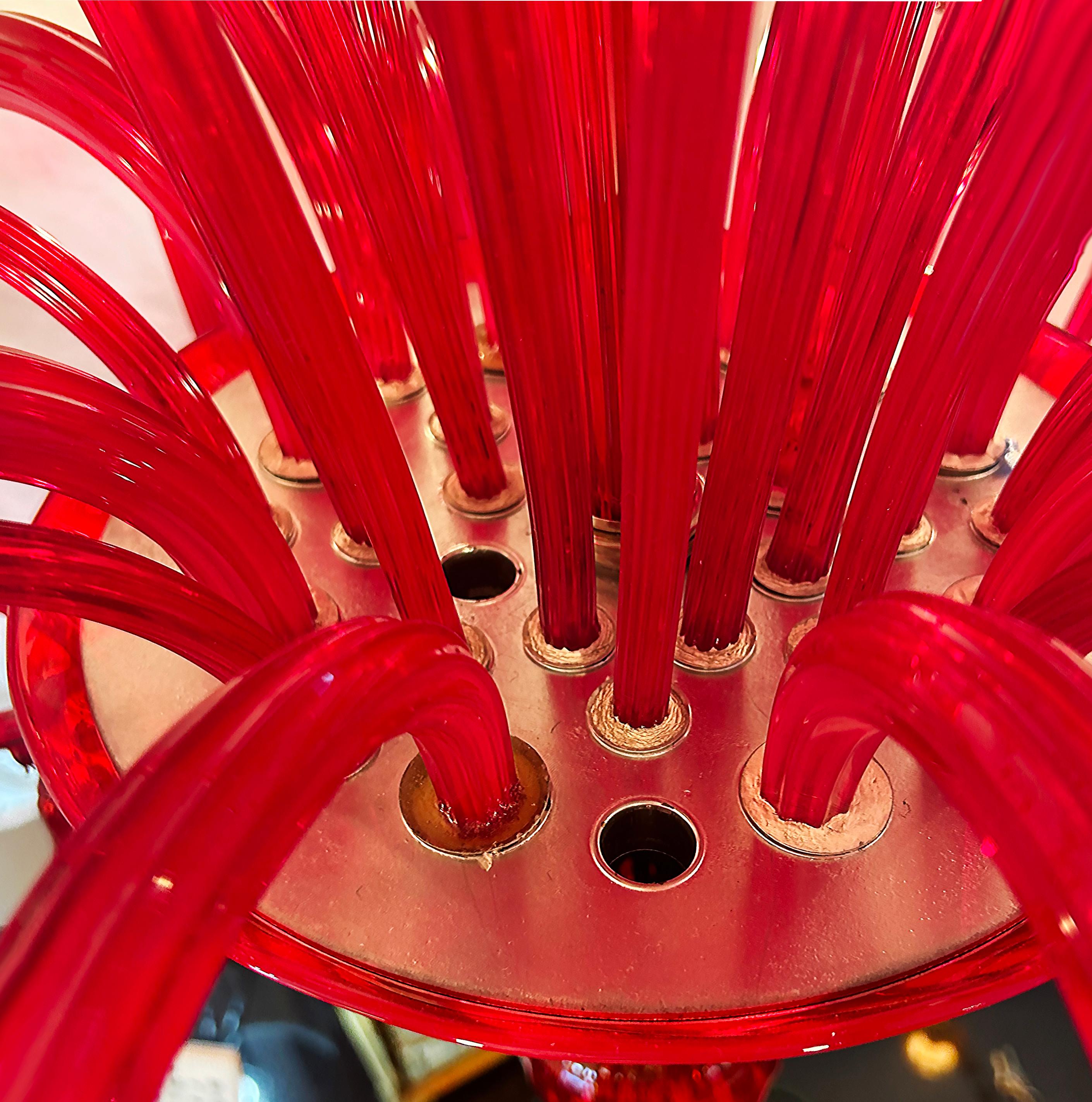 Lustre à 10 branches en verre de Murano rouge monumental en vente 6