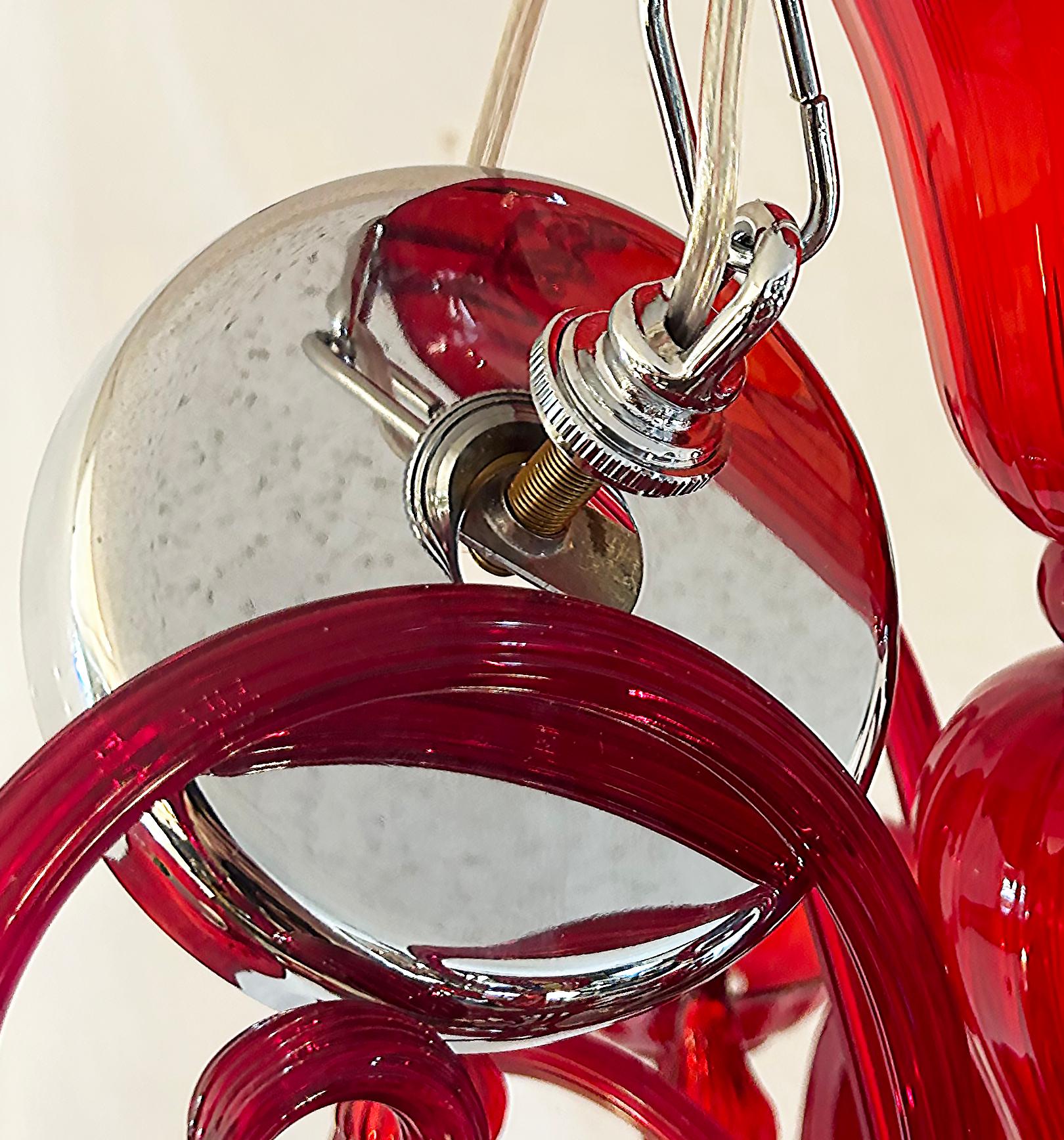 Monumental Red La Murrina Murano Glass Two-Tiered 10 Light Chandelier, Rewired For Sale 9