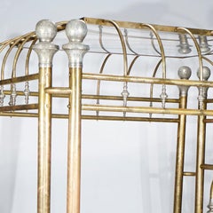 Monumental Regal Brass Bed with Mirrored Canopy & Silver Gilt Highlights, 20th C