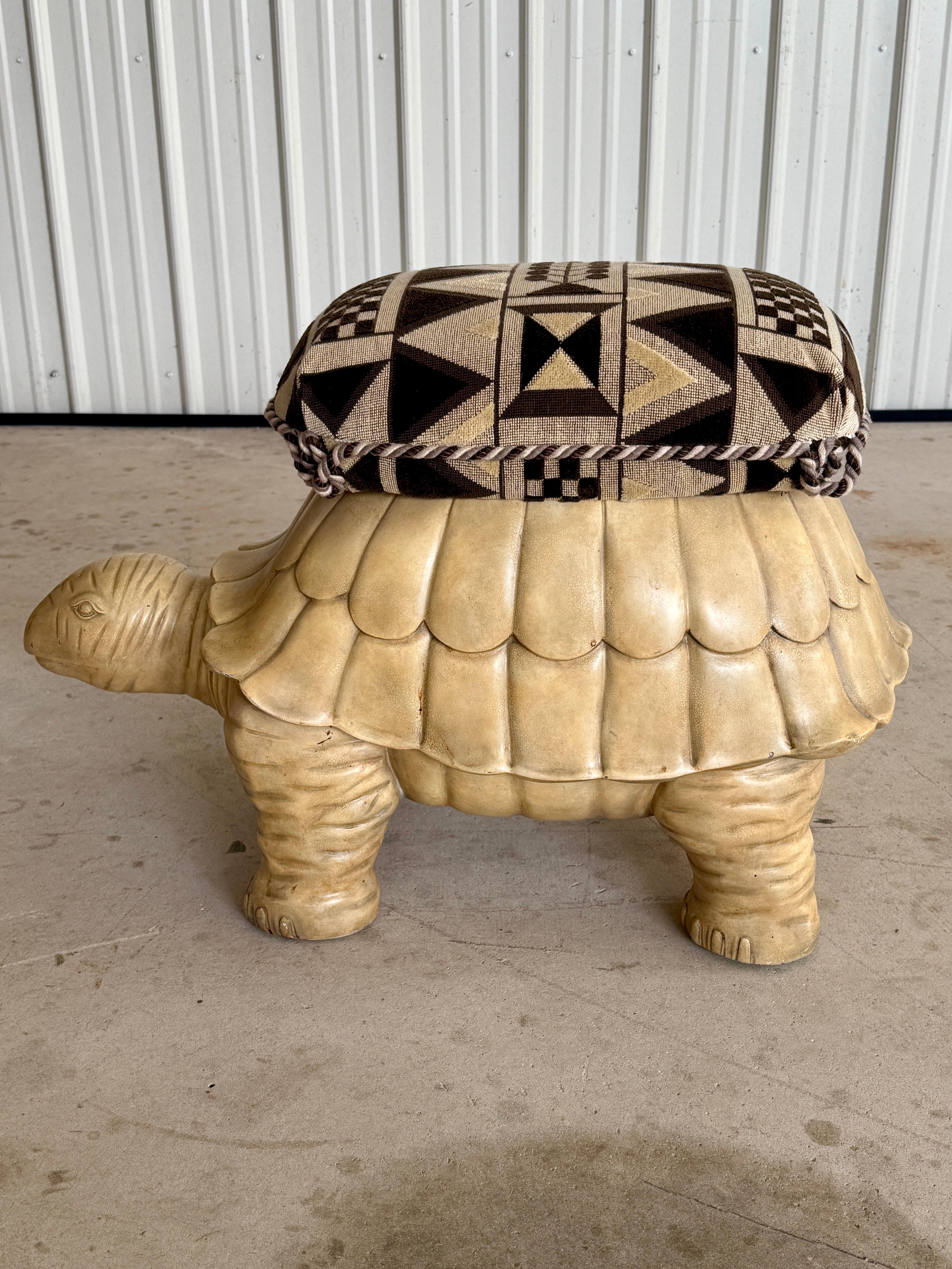 Monumental Regency Cast Resin Upholstered Turtle Ottoman by Maitland-Smith In Good Condition For Sale In North Fort Myers, FL