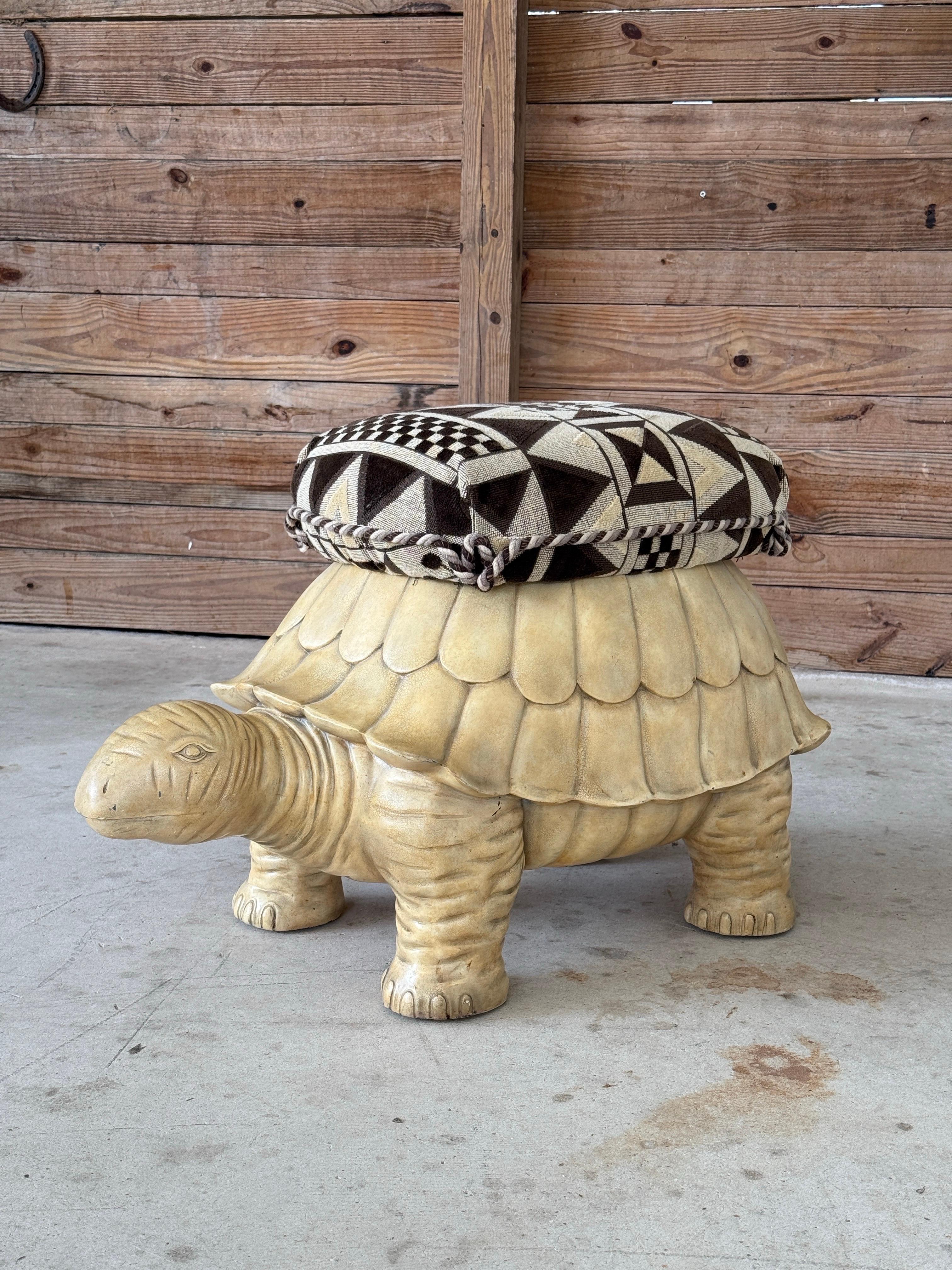 Late 20th Century Monumental Regency Cast Resin Upholstered Turtle Ottoman by Maitland-Smith For Sale