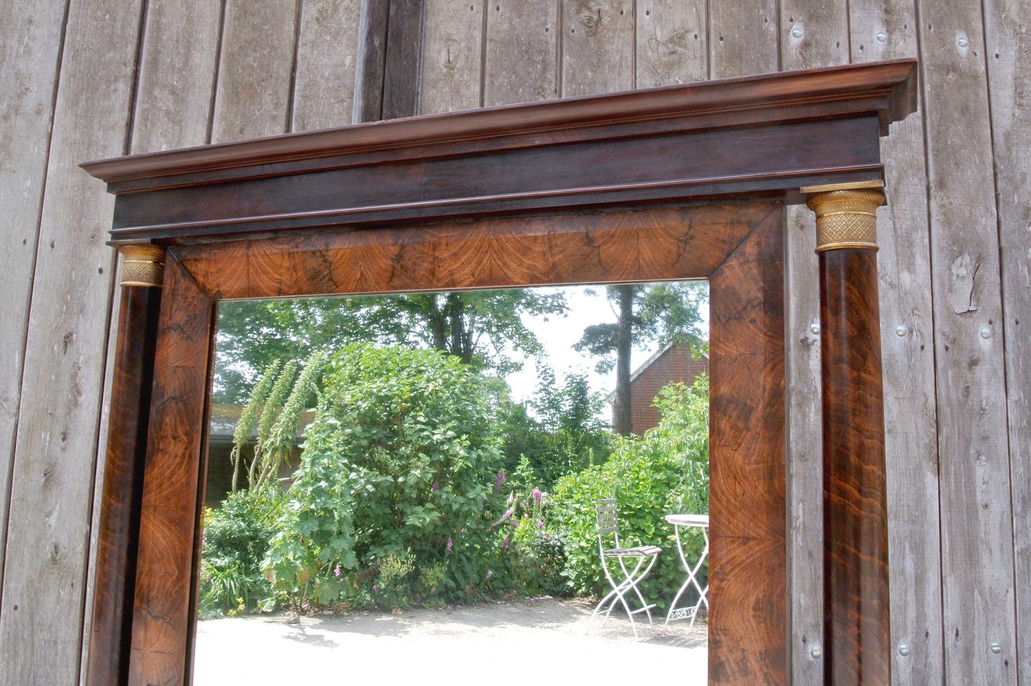 Monumental Regency Cheval Mirror of French Empire Design with Brass Mounts In Good Condition For Sale In Heathfield, GB