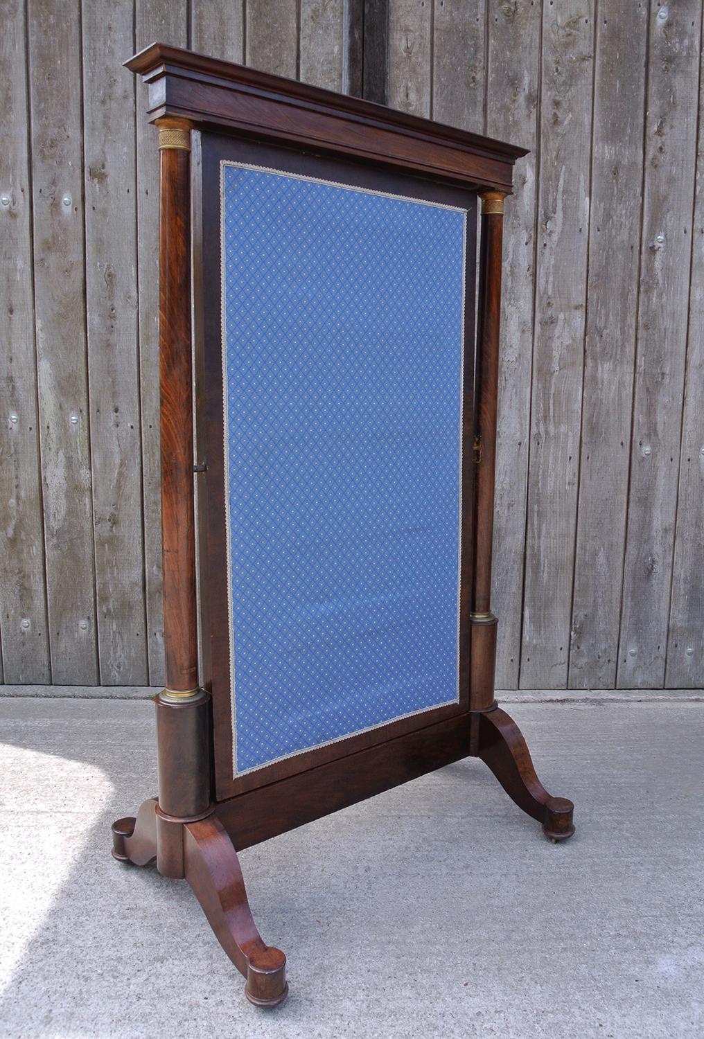 Monumental Regency Cheval Mirror of French Empire Design with Brass Mounts For Sale 4