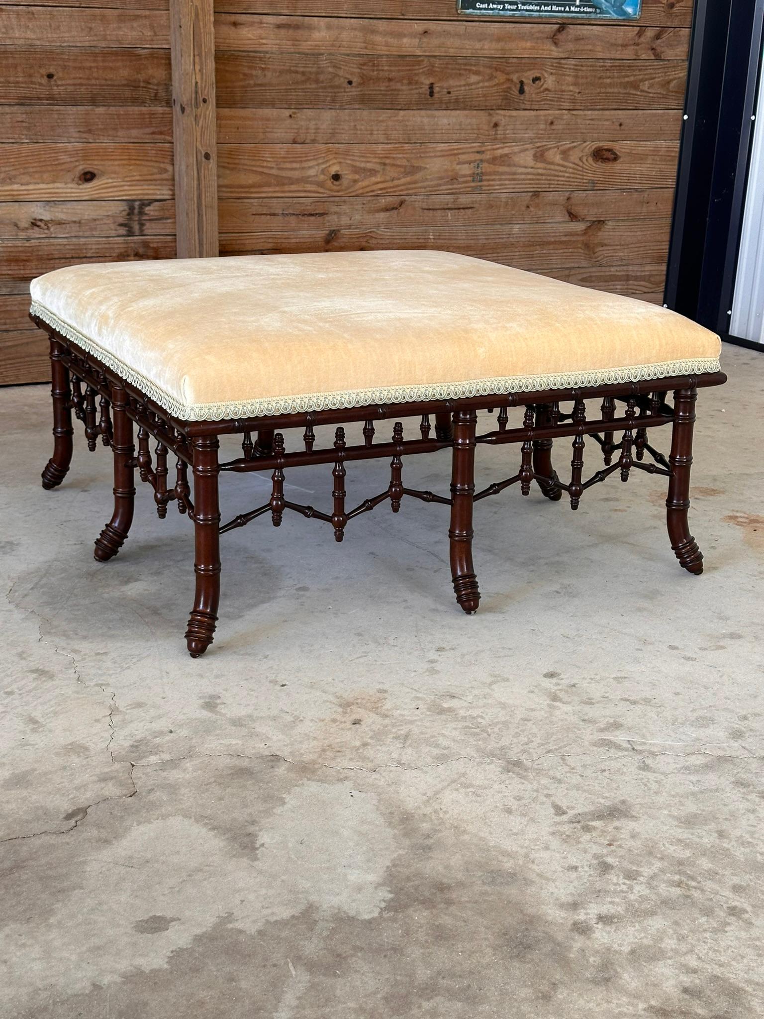 Monumental Regency Faux Bamboo Velvet Upholstered Ottoman by Century Furniture 3