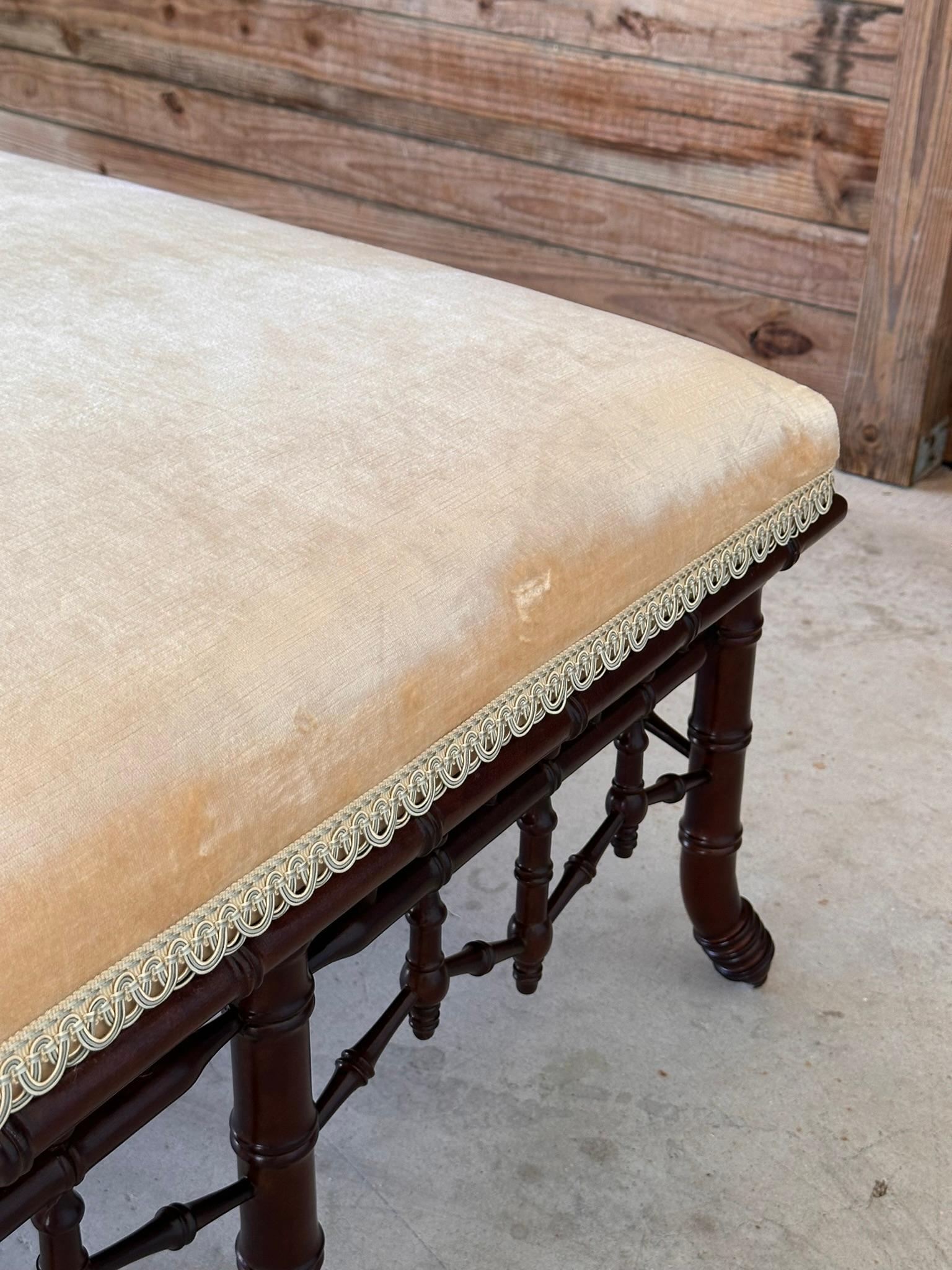 Monumental Regency Faux Bamboo Velvet Upholstered Ottoman by Century Furniture 8