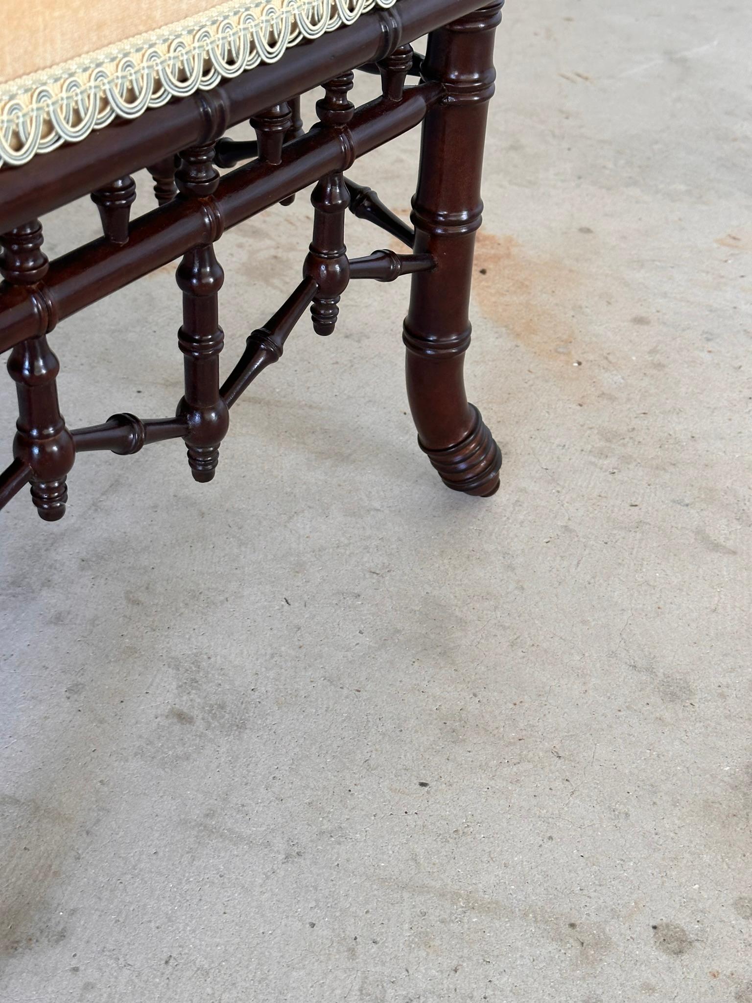 Hand-Crafted Monumental Regency Faux Bamboo Velvet Upholstered Ottoman by Century Furniture
