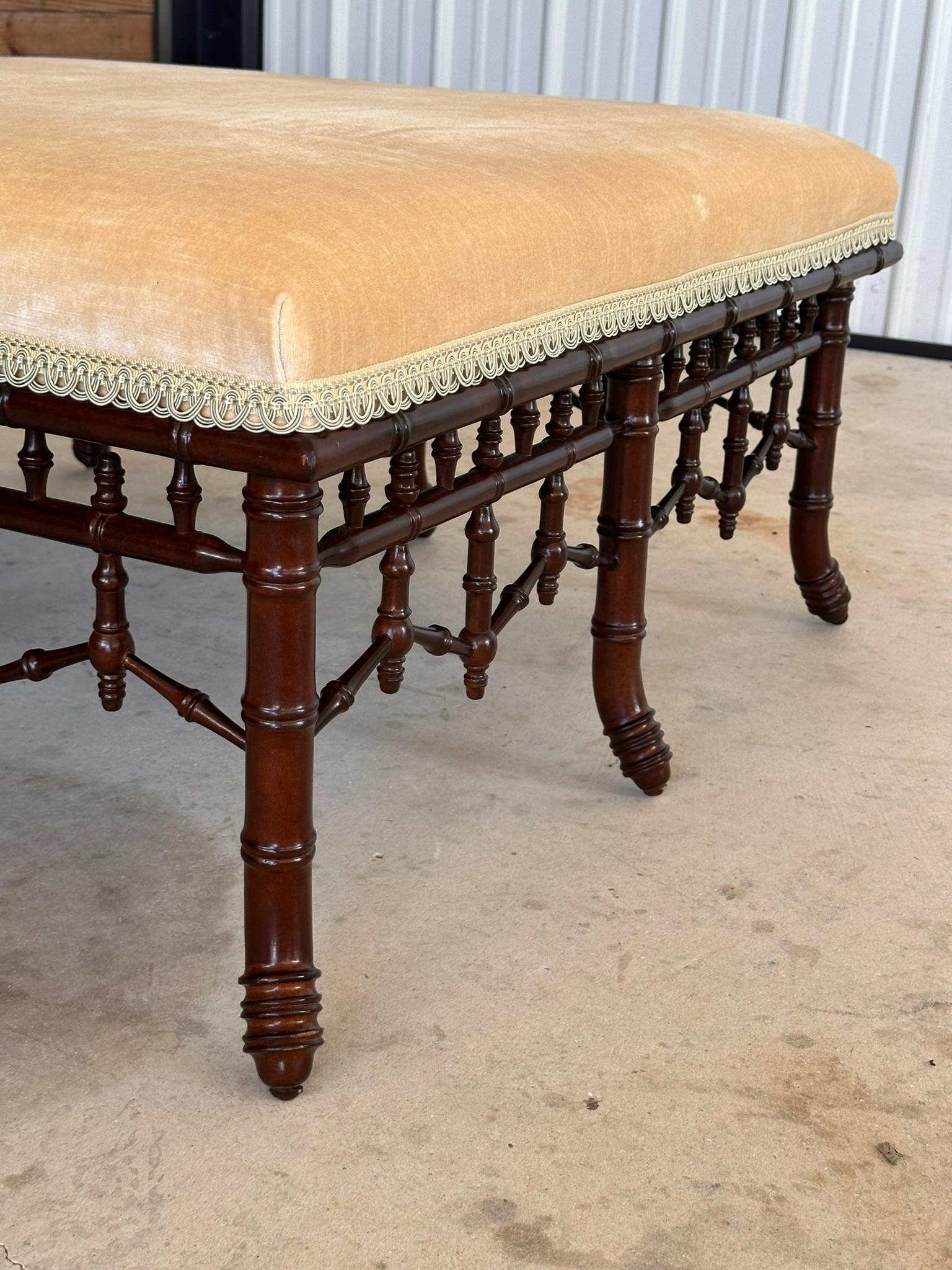 Monumental Regency Faux Bamboo Velvet Upholstered Ottoman by Century Furniture 2
