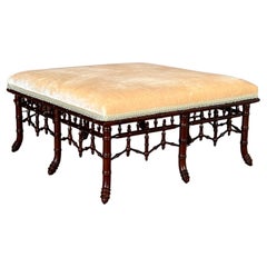 Monumental Regency Faux Bamboo Velvet Upholstered Ottoman by Century Furniture