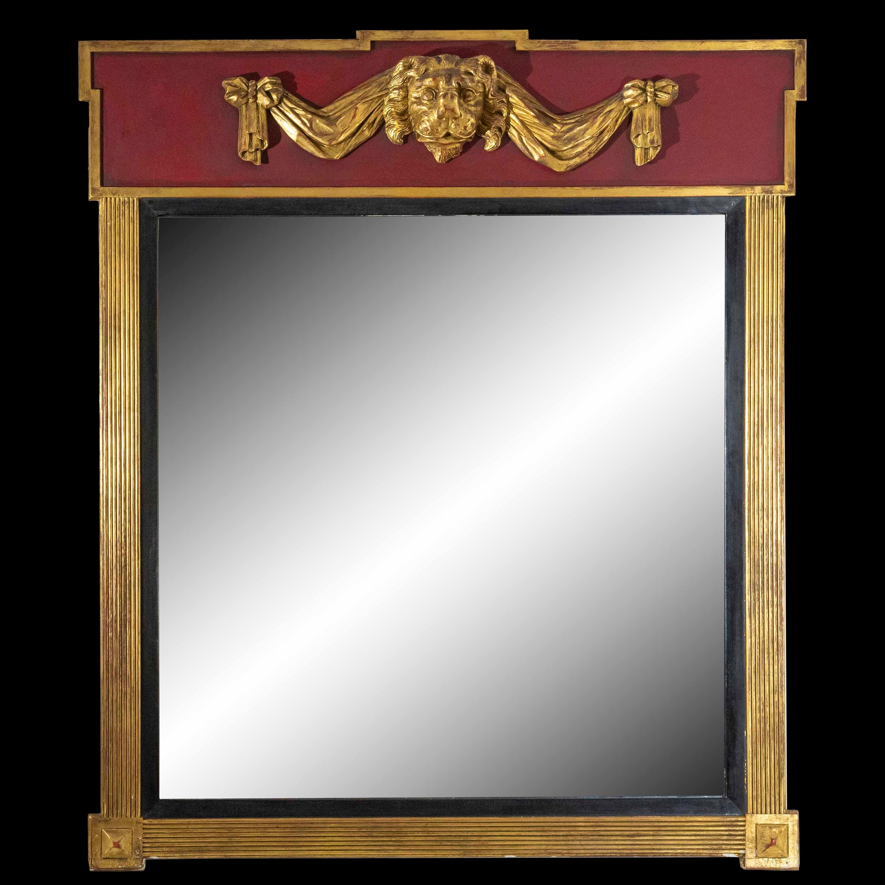 Neo-Regency Specchio monumentale Regency con maschera di leone a sovrastampo in vendita