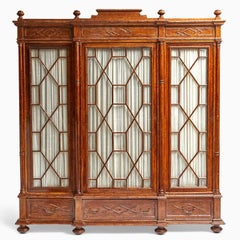 Monumental Regency Style Faux Bamboo Breakfront Cabinet