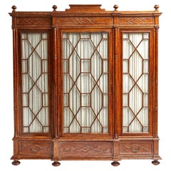 Monumental Regency Style Faux Bamboo Breakfront Cabinet