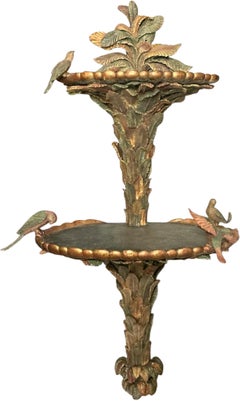 Monumental Regency Style Wall Shelves With Palm Fronds & Birds  39” H - Pair