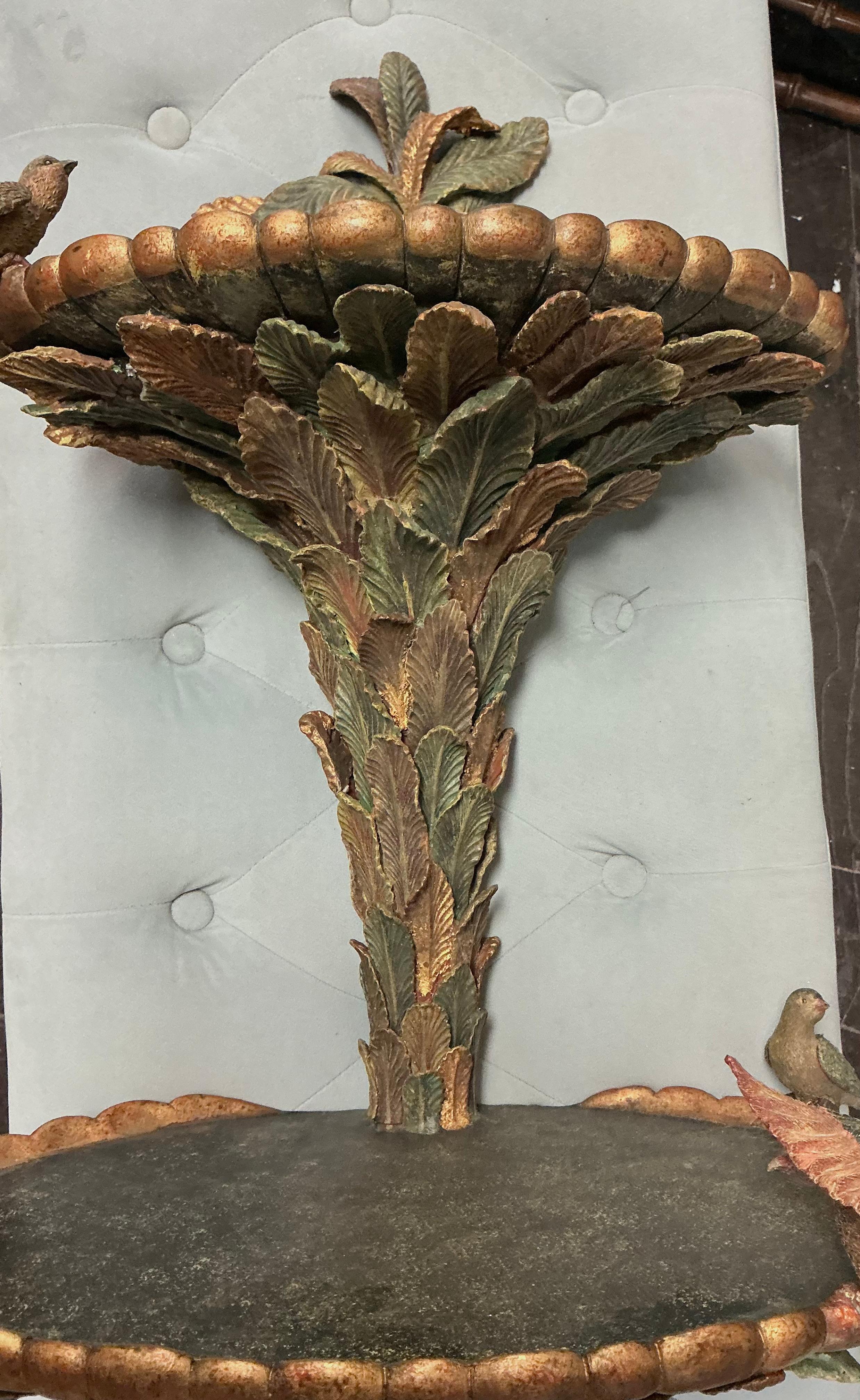 Composition Monumental Regency Style Wall Shelves With Palm Fronds & Birds  39” H - Pair For Sale