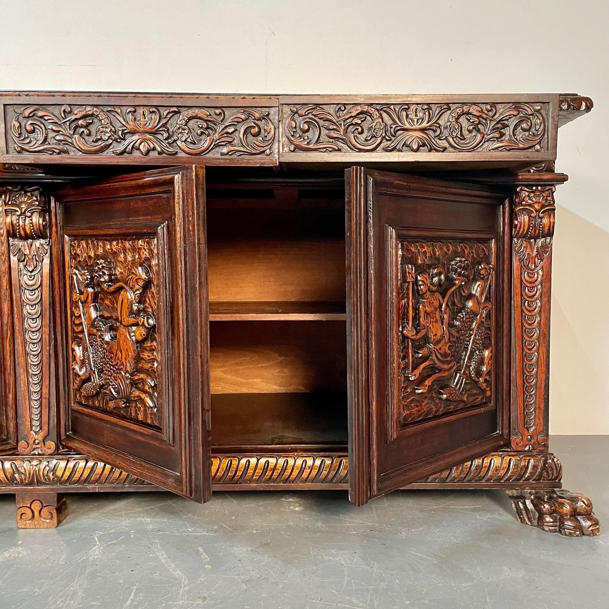 Monumental Renaissance Revival Sideboard, Heavily Carved, Mahogany, Branded For Sale 7